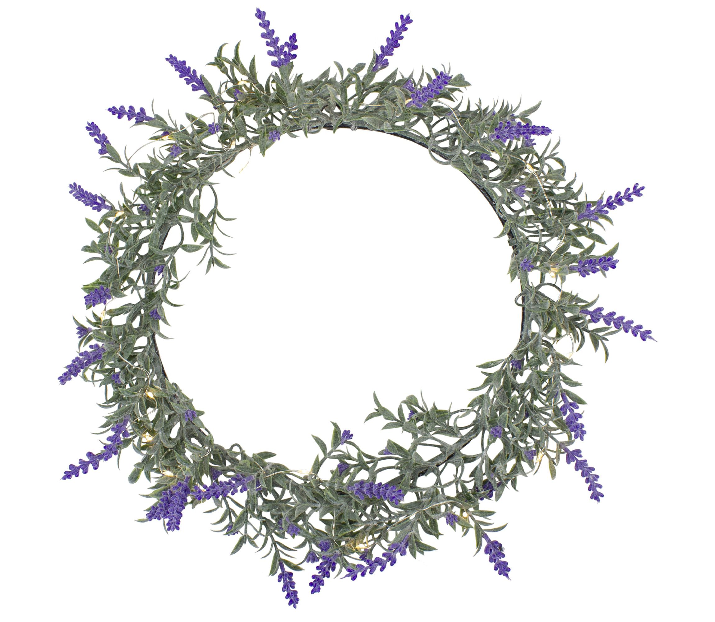 Pre-Lit Battery Operated Lavender Spring Wreath- 16" - White LED Lights