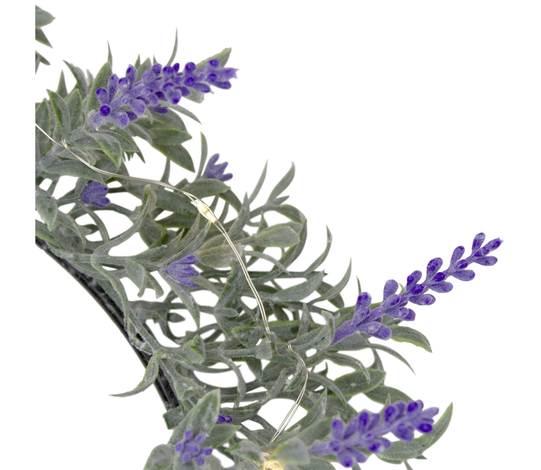 Pre-Lit Battery Operated Lavender Spring Wreath- 16" - White LED Lights