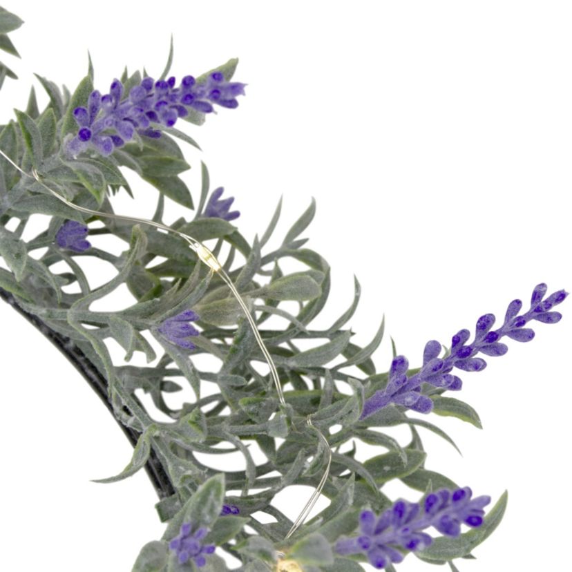 Pre-Lit Battery Operated Lavender Spring Wreath- 16" - White LED Lights