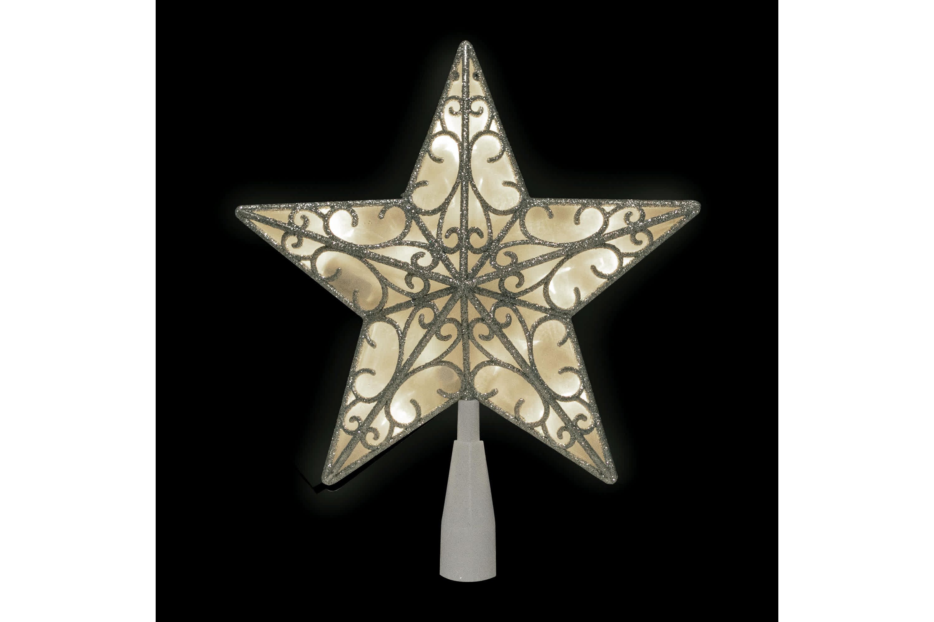 9" LED Lighted Silver Glitter Star Christmas Tree Topper  Warm White Lights