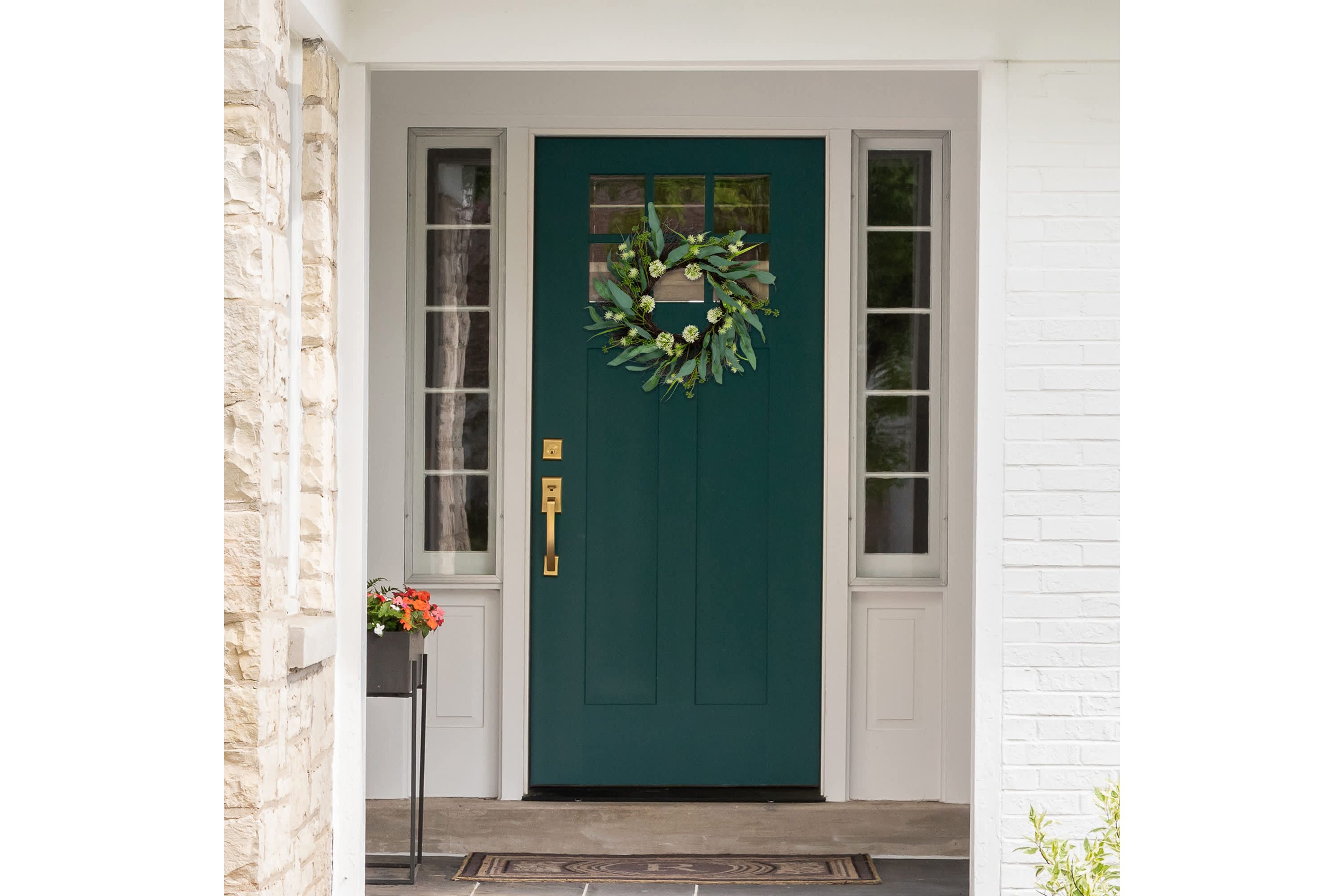 Olive Leaf and Floral Twig Spring Wreath - 23" - Green and White