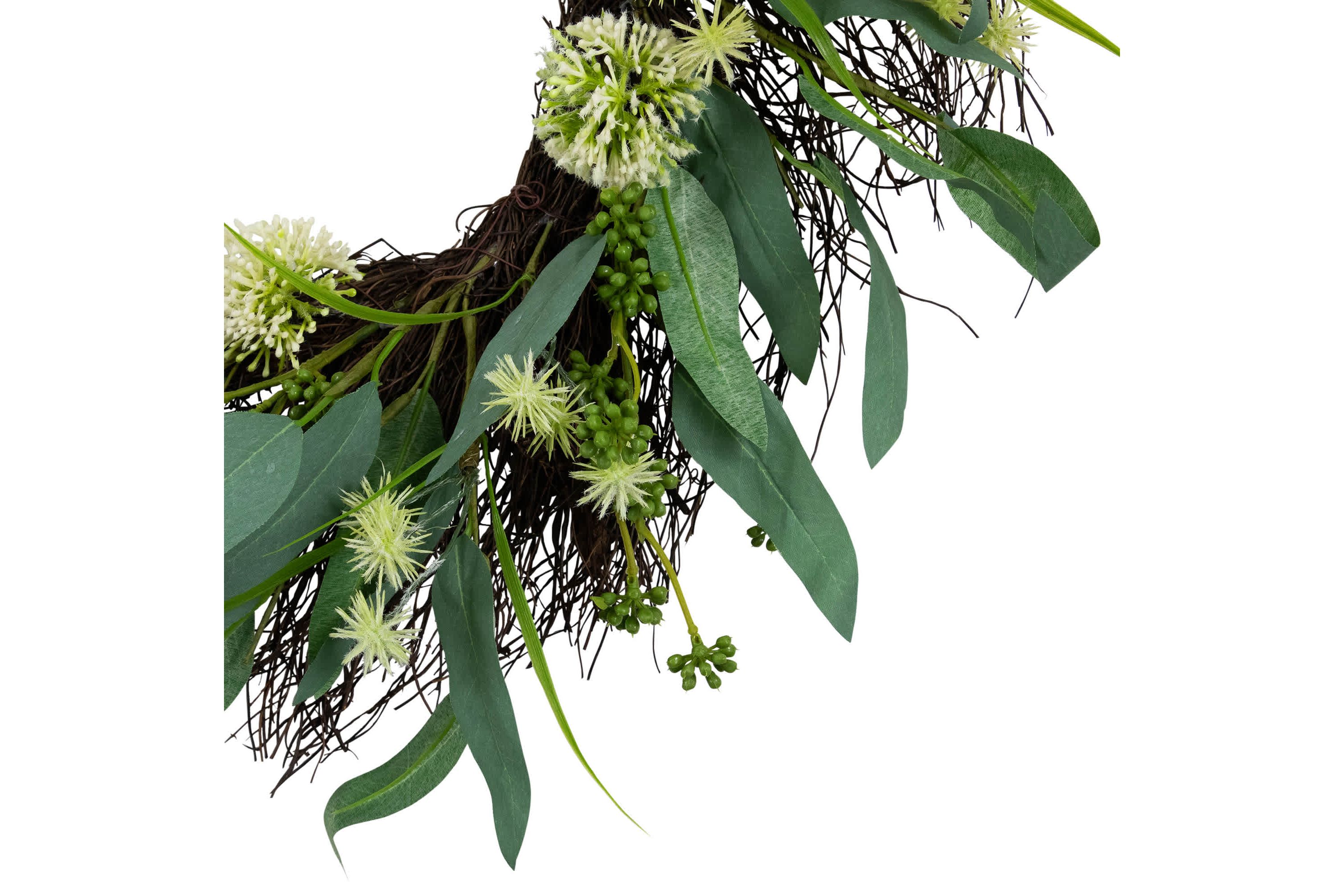 Olive Leaf and Floral Twig Spring Wreath - 23" - Green and White