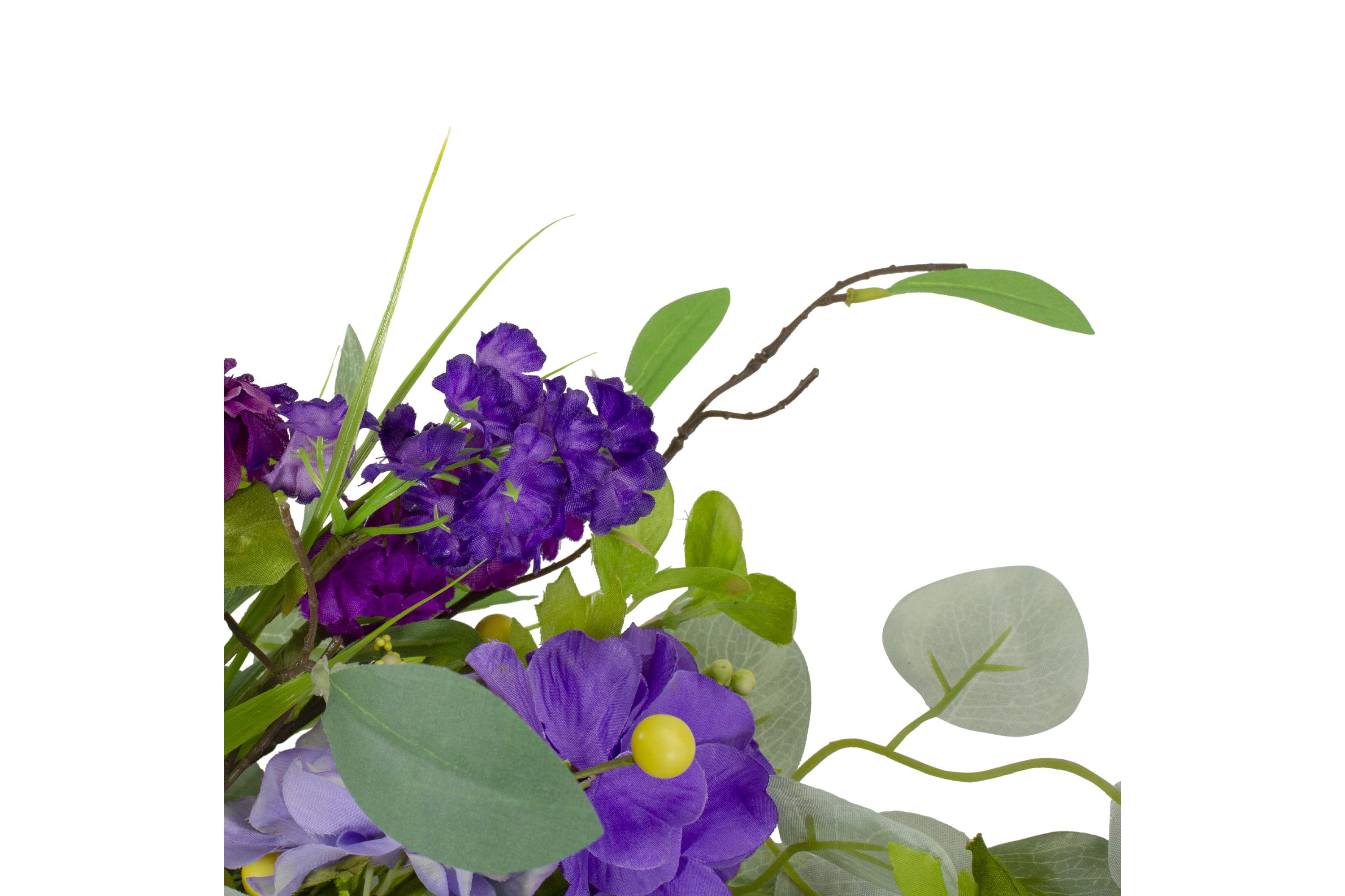 Eucalyptus and Hydrangea Floral Spring Wreath - 23" - Purple and Yellow