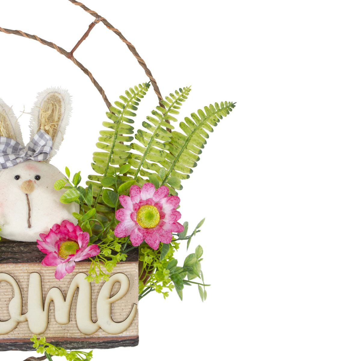 Rabbit Couple "Welcome" Floral Spring Wreath 16-Inch