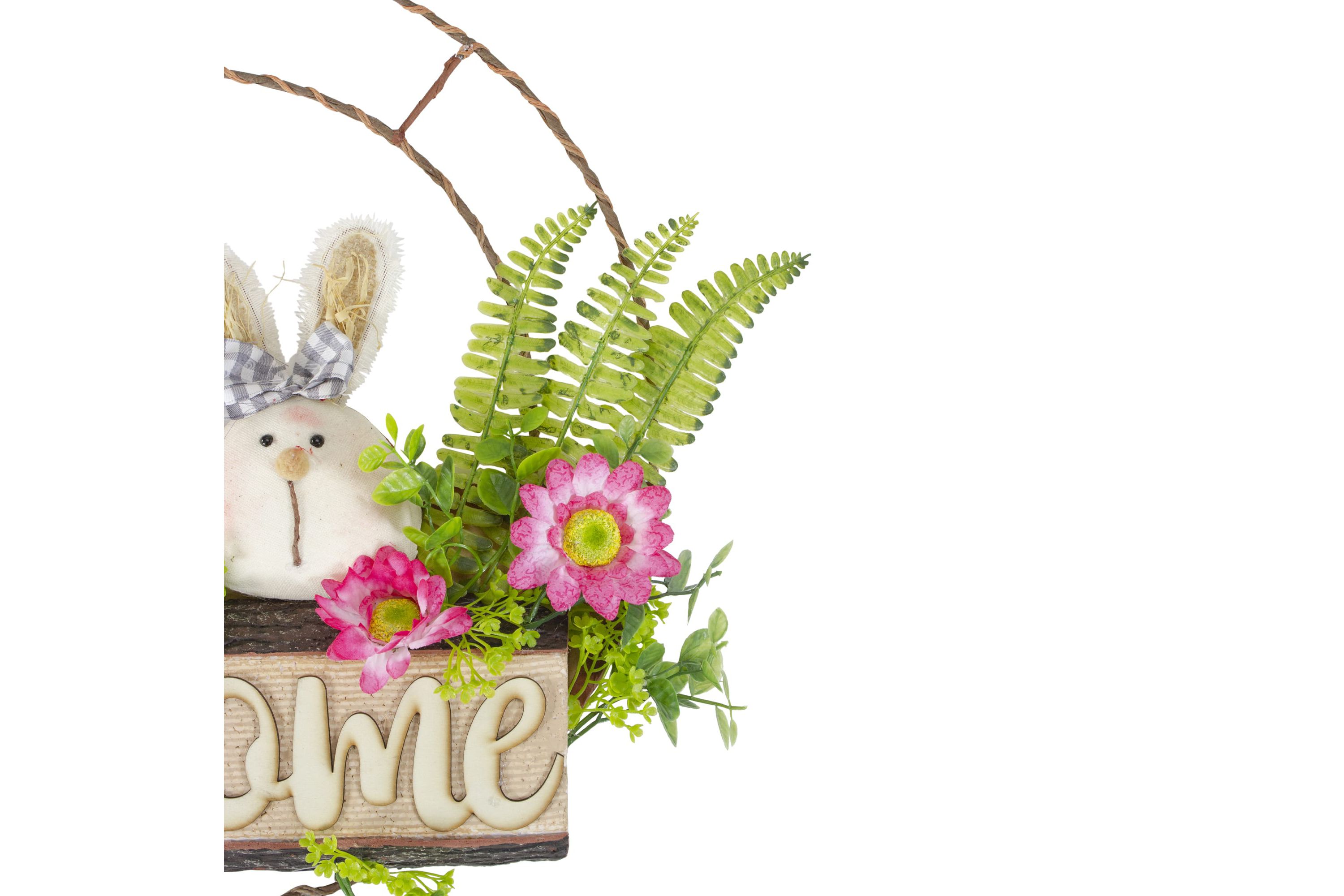Rabbit Couple "Welcome" Floral Spring Wreath  16-Inch