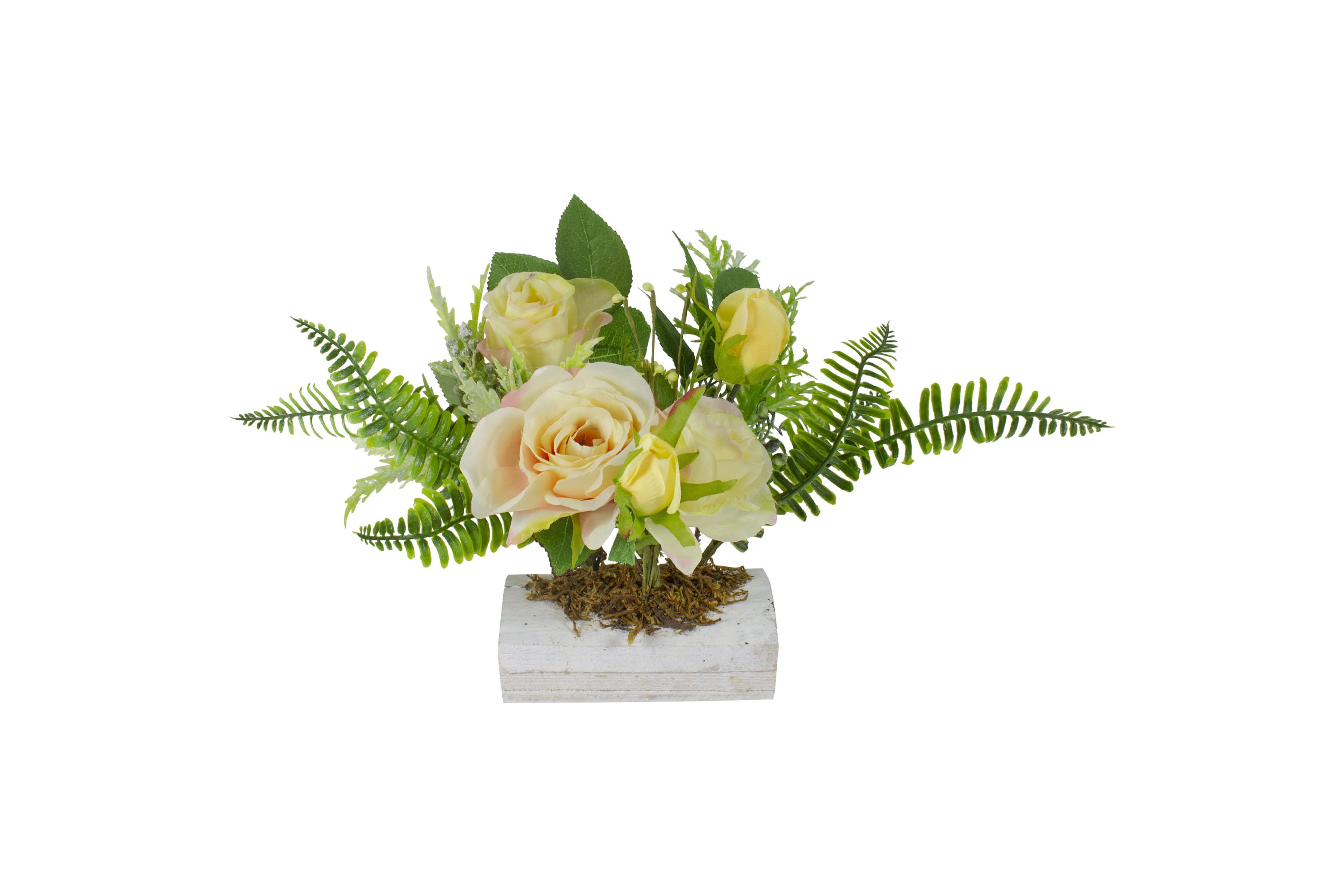 Ranunculus and Rose Floral Spring Wooden Statue Decoration - 13"