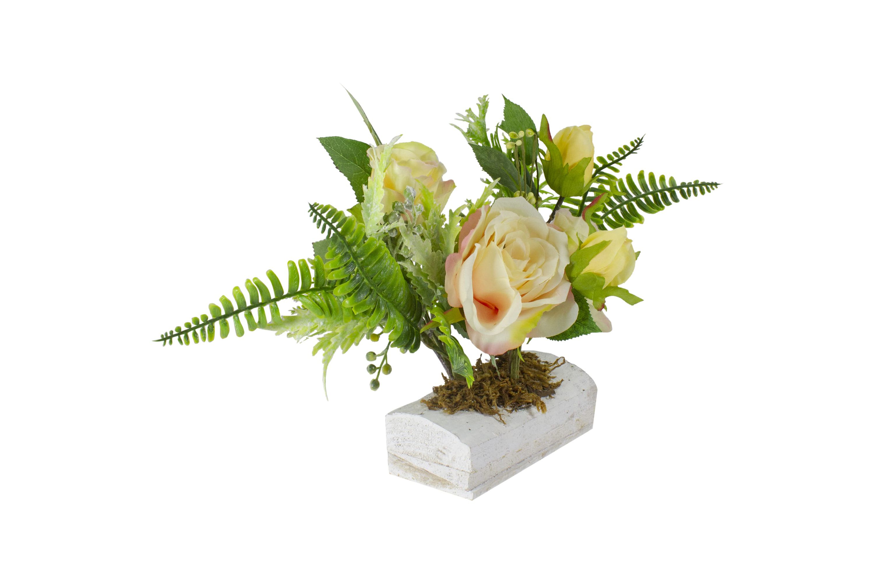 Ranunculus and Rose Floral Spring Wooden Statue Decoration - 13"