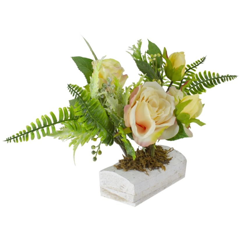 Ranunculus and Rose Floral Spring Wooden Statue Decoration - 13"