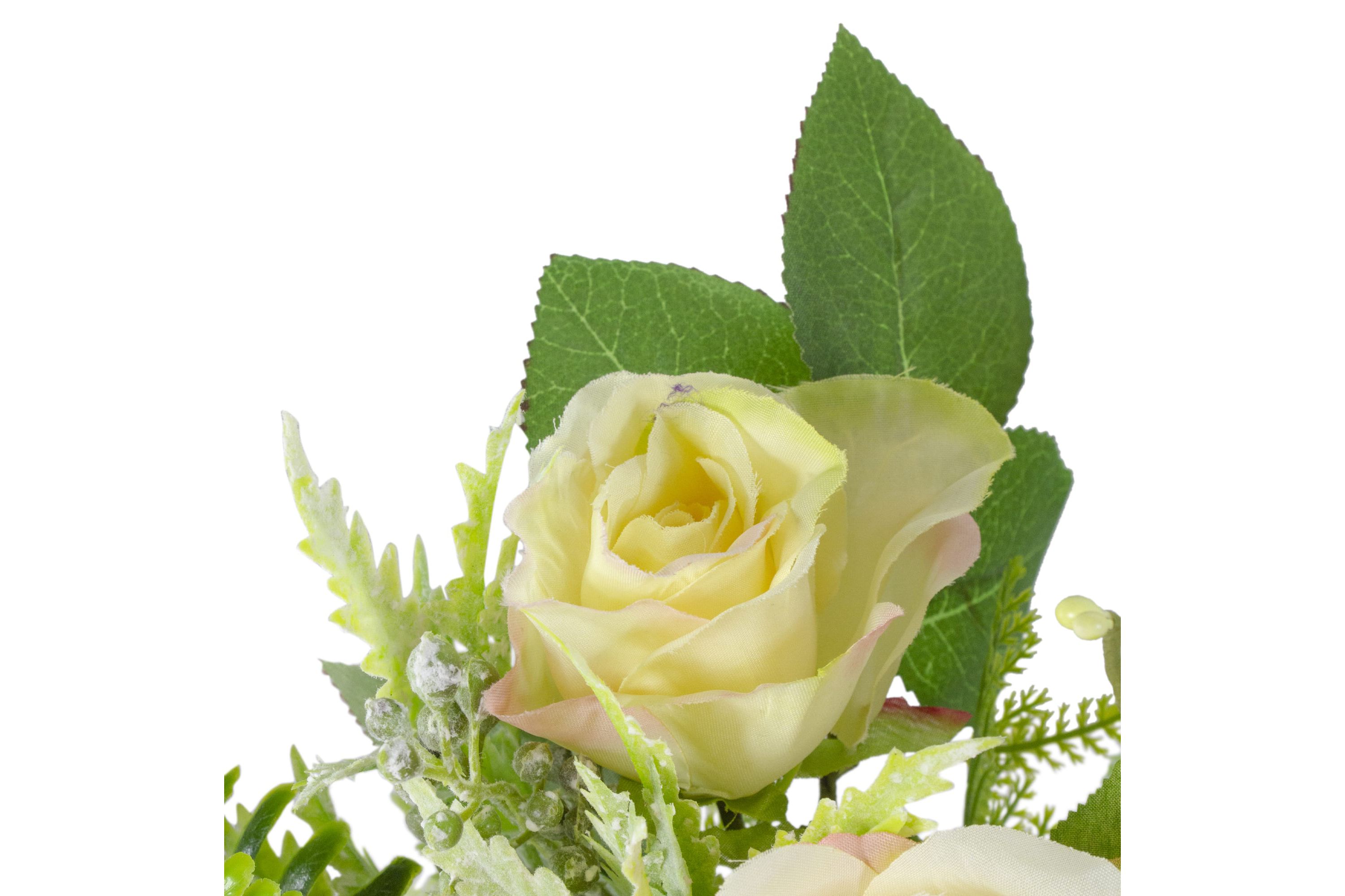 Ranunculus and Rose Floral Spring Wooden Statue Decoration - 13"