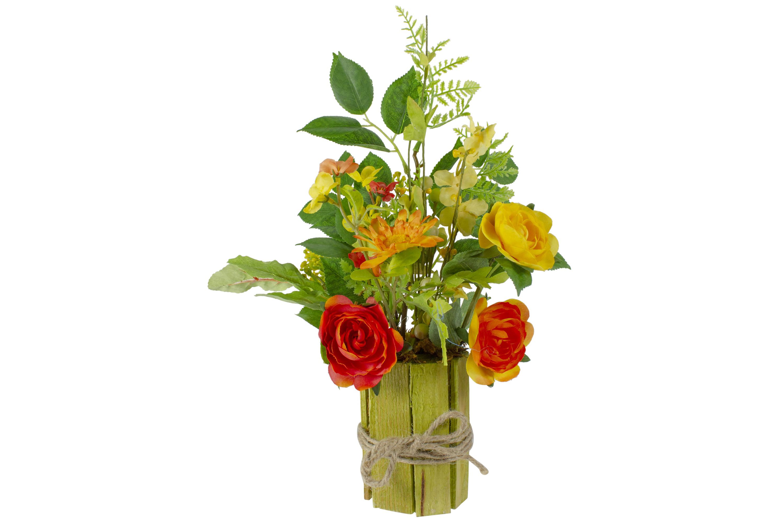 Potted Ranunculus and Rose Floral Spring Decoration - 13"
