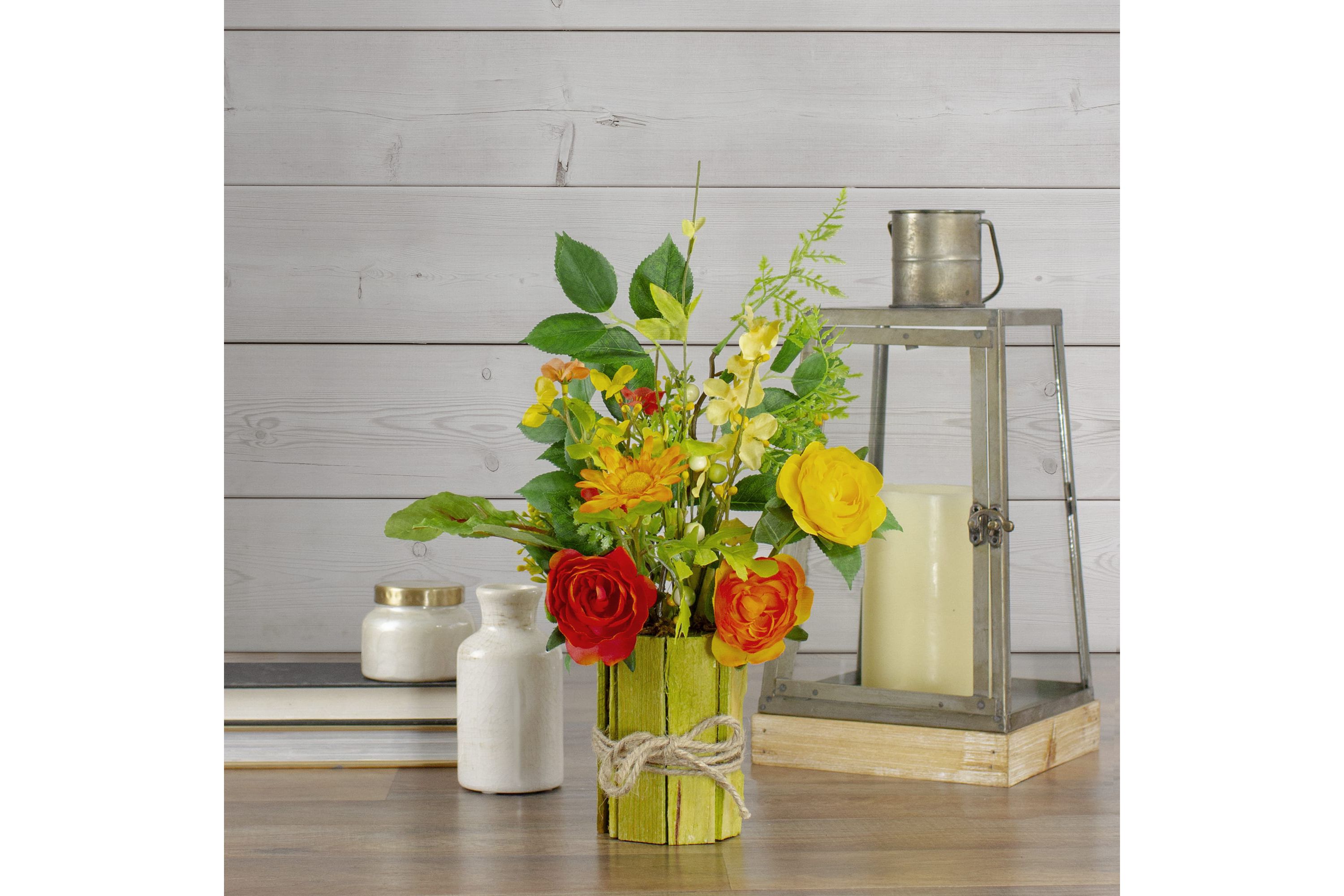 Potted Ranunculus and Rose Floral Spring Decoration - 13"