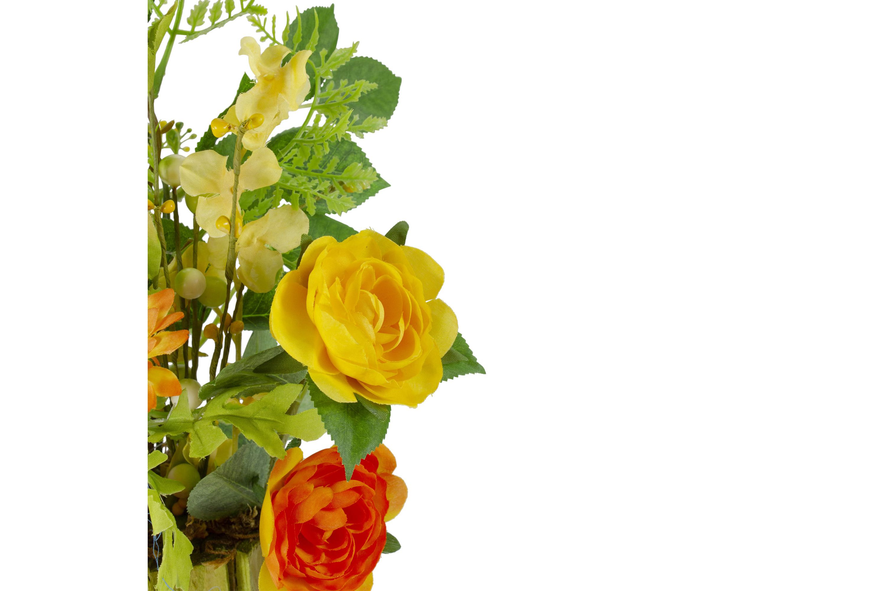 Potted Ranunculus and Rose Floral Spring Decoration - 13"