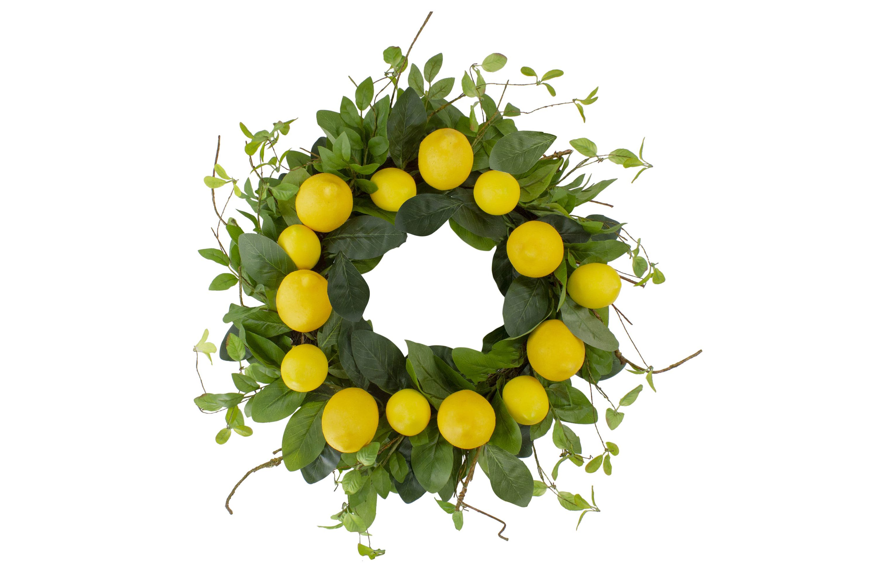 Lemons and Assorted Foliage Spring Wreath  Yellow and Green 20"