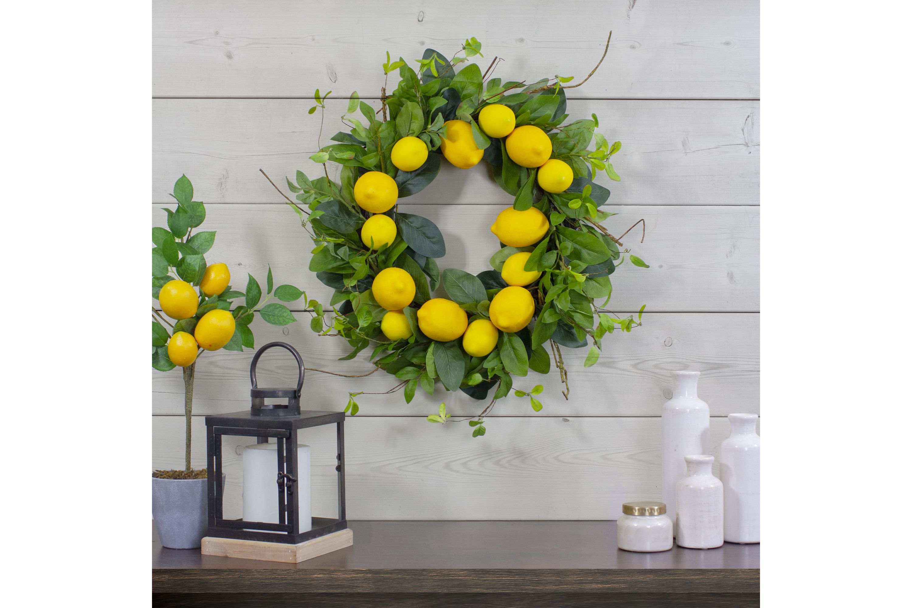 Lemons and Assorted Foliage Spring Wreath  Yellow and Green 20"
