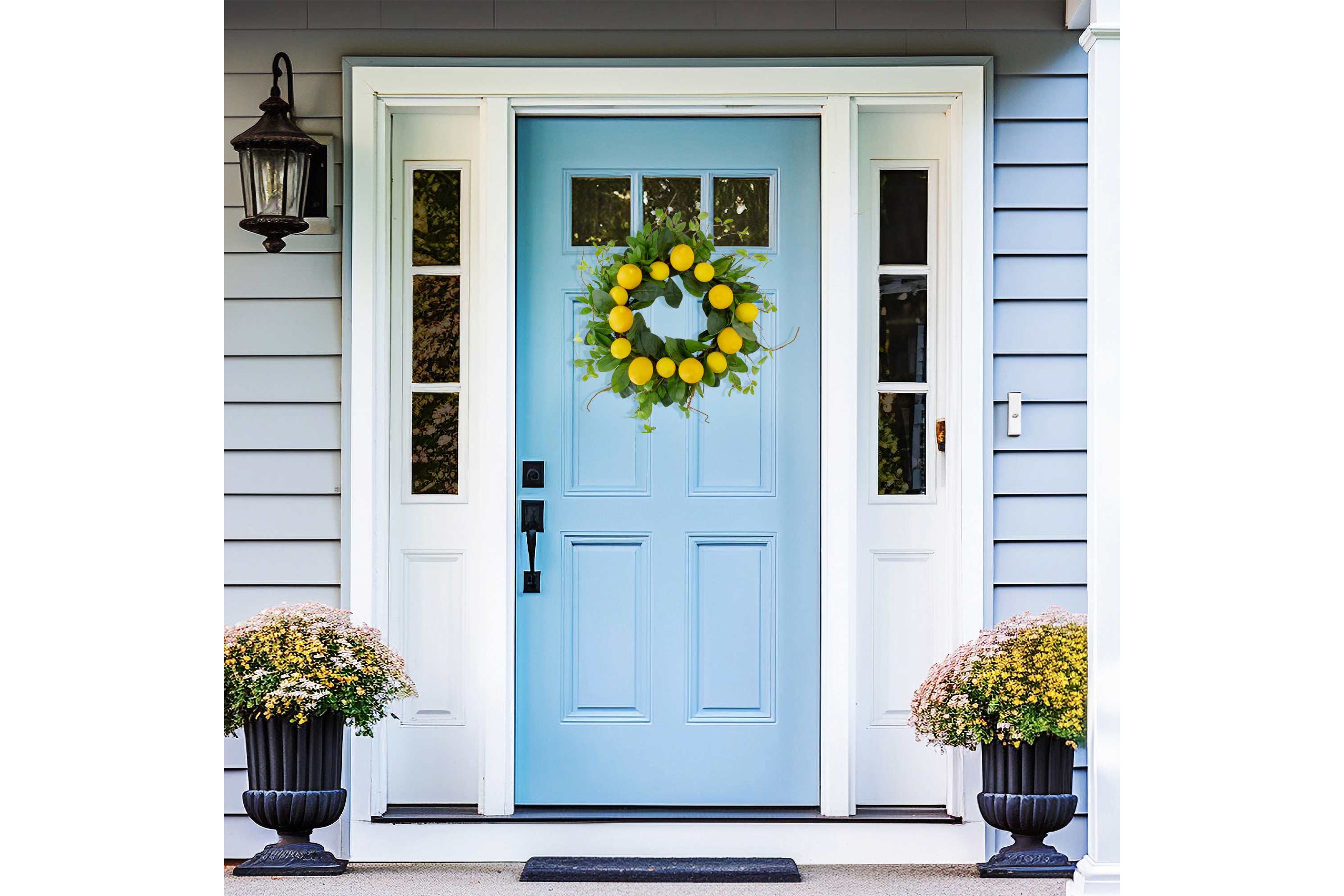 Lemons and Assorted Foliage Spring Wreath  Yellow and Green 20"