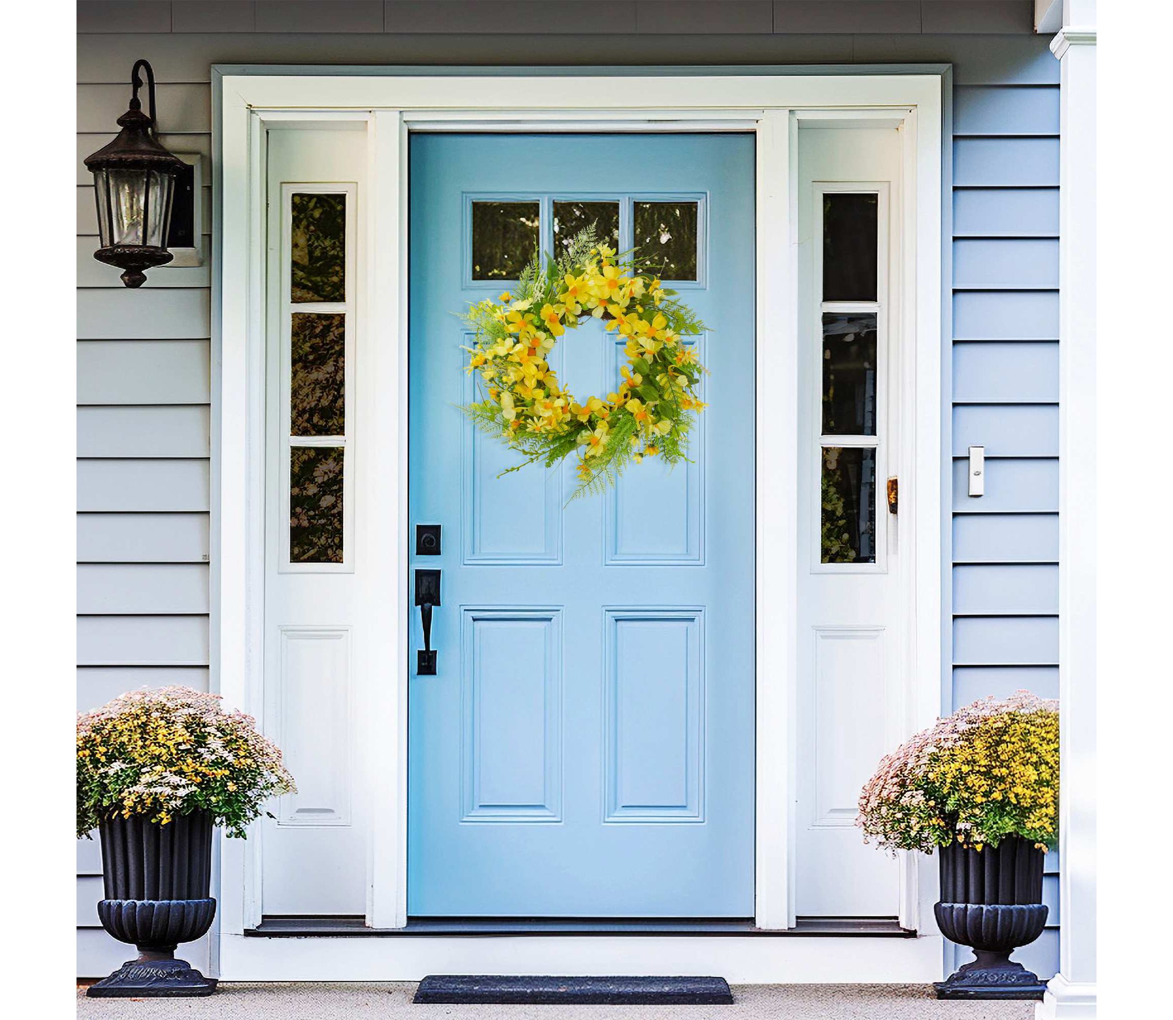 Daisy and Berry Floral Spring Wreath  Yellow and Green 23"