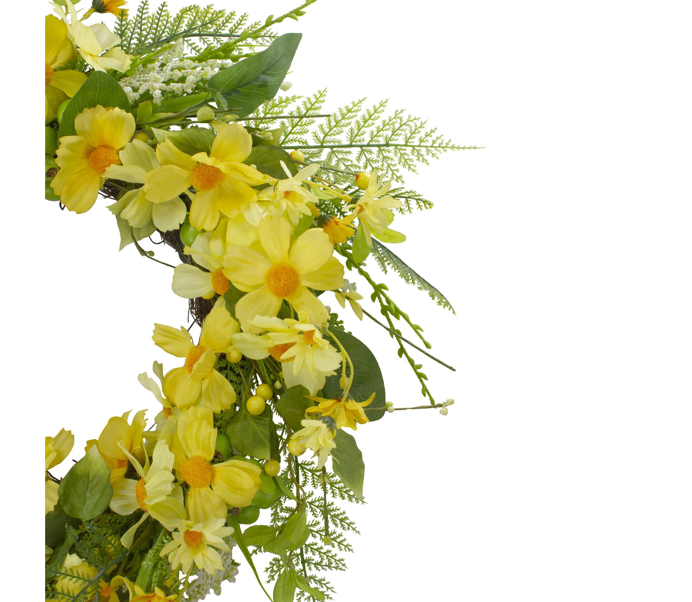 Daisy and Berry Floral Spring Wreath  Yellow and Green 23"