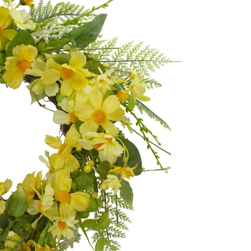 Daisy and Berry Floral Spring Wreath  Yellow and Green 23"