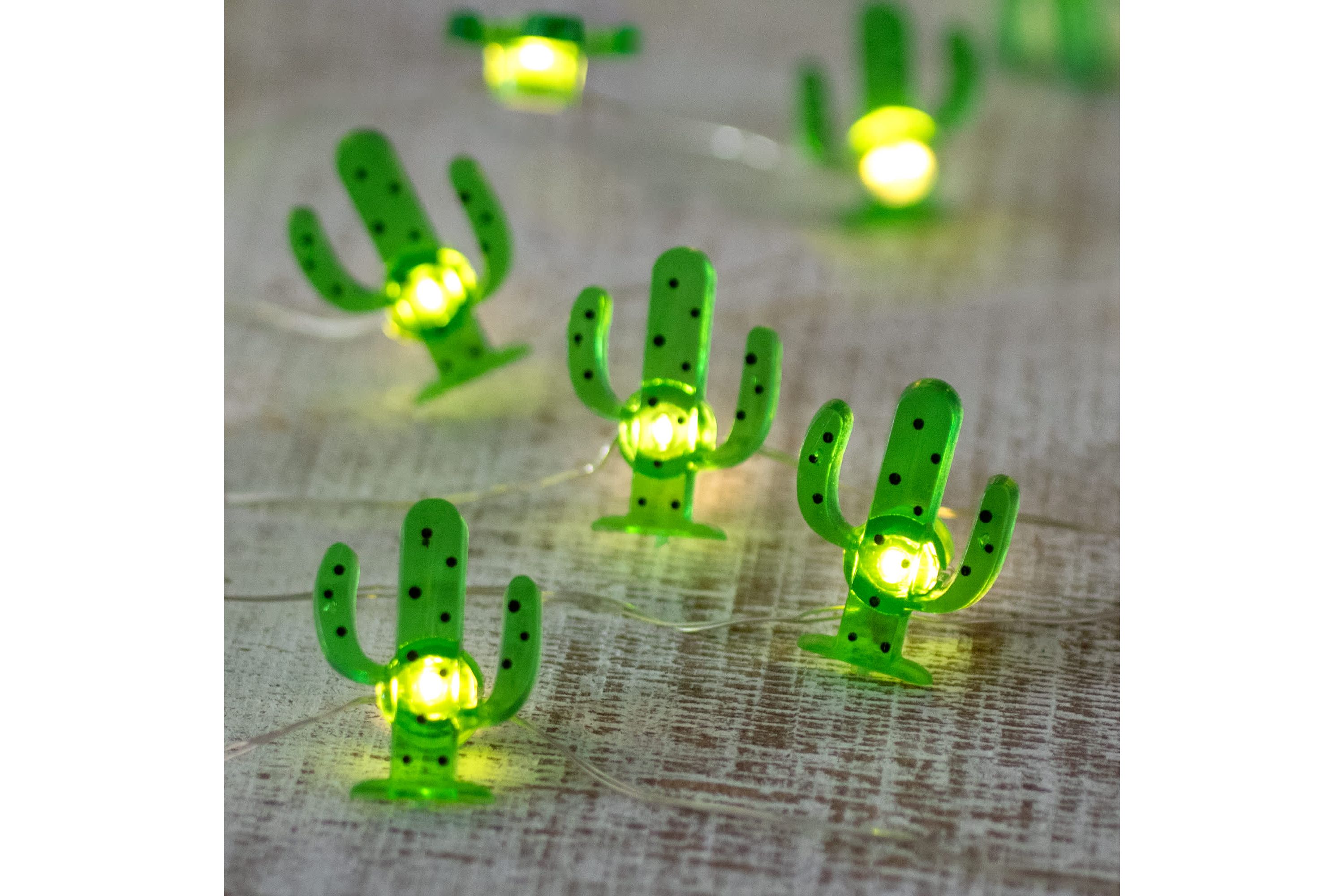 10-Count LED Green Cactus Fairy Lights - Warm White