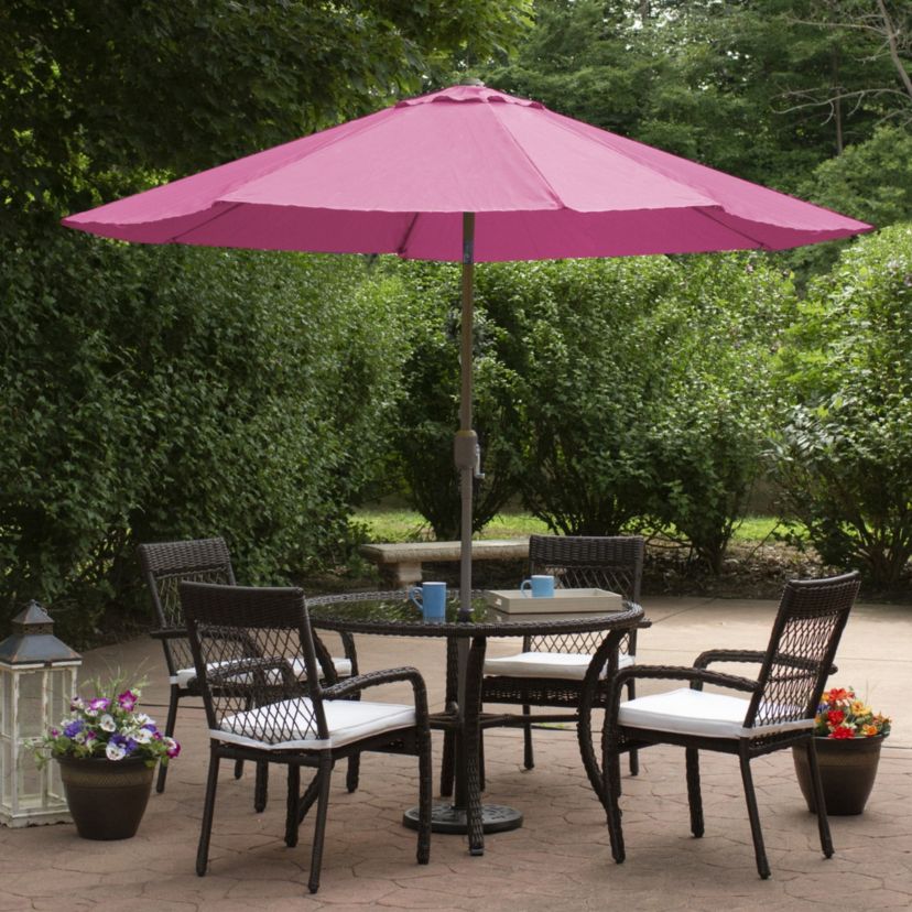 9ft Outdoor Patio Market Umbrella with Hand Crank and Tilt  Pink