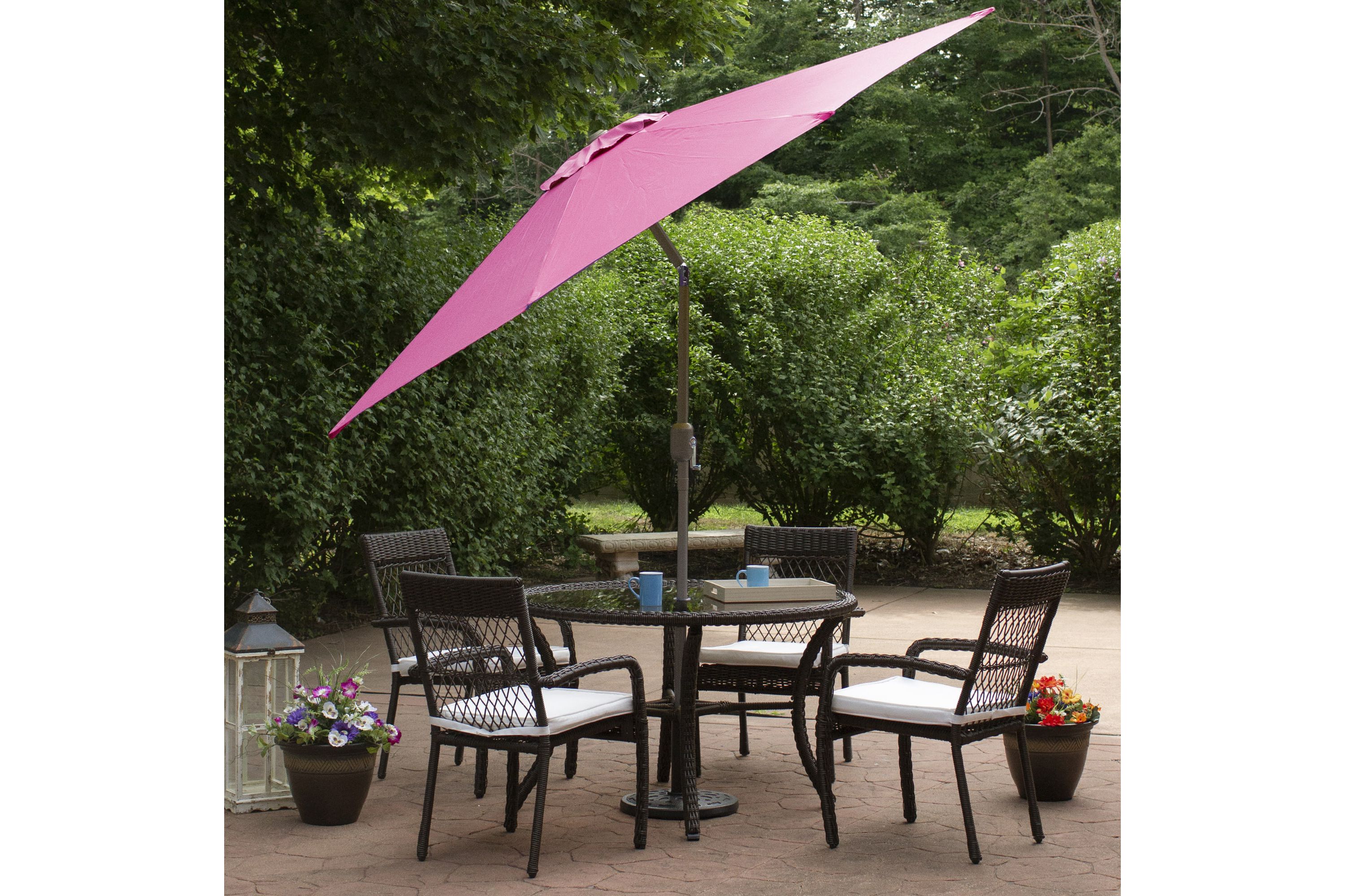 9ft Outdoor Patio Market Umbrella with Hand Crank and Tilt  Pink