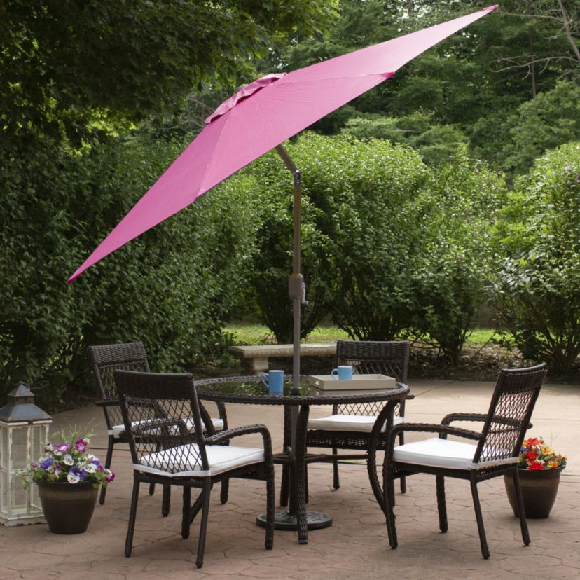 9ft Outdoor Patio Market Umbrella with Hand Crank and Tilt  Pink