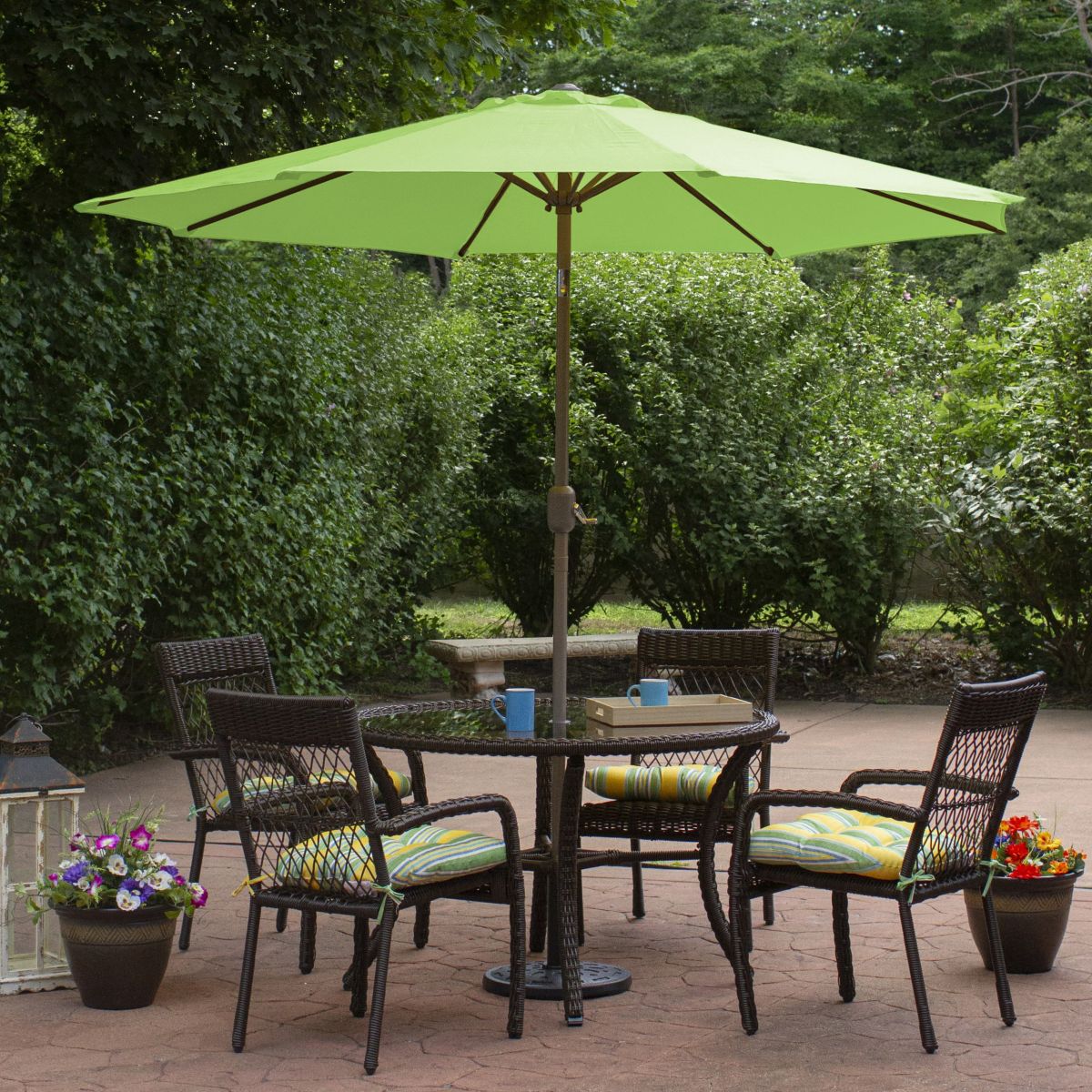 9ft Outdoor Patio Market Umbrella with Hand Crank and Tilt  Lime Green