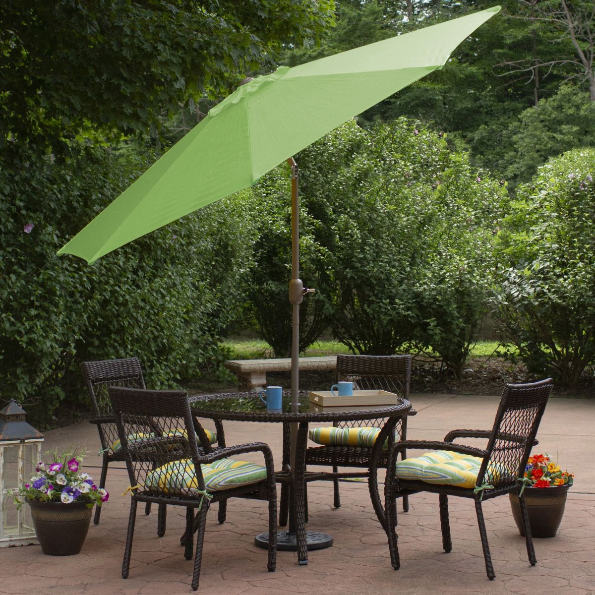 9ft Outdoor Patio Market Umbrella with Hand Crank and Tilt  Lime Green