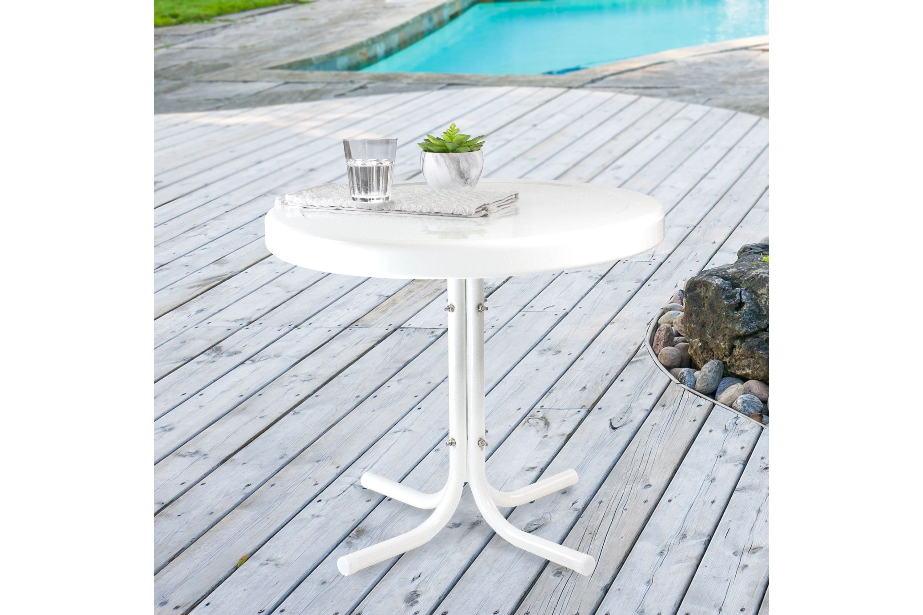 22" Outdoor Retro Tulip Side Table  White