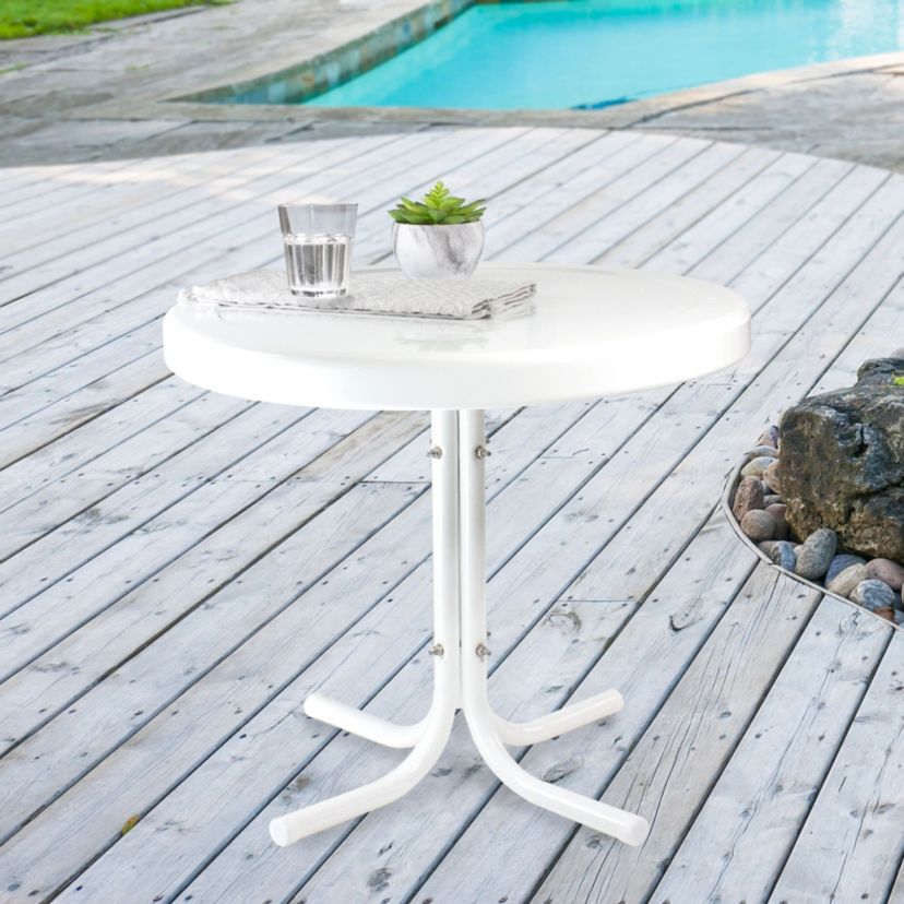 22" Outdoor Retro Tulip Side Table  White
