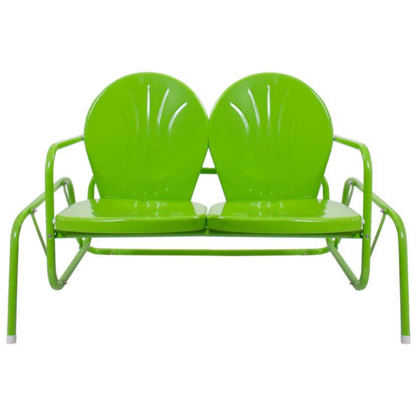 48.25" Outdoor Retro Metal Tulip Double Glider Patio Chair  Lime Green