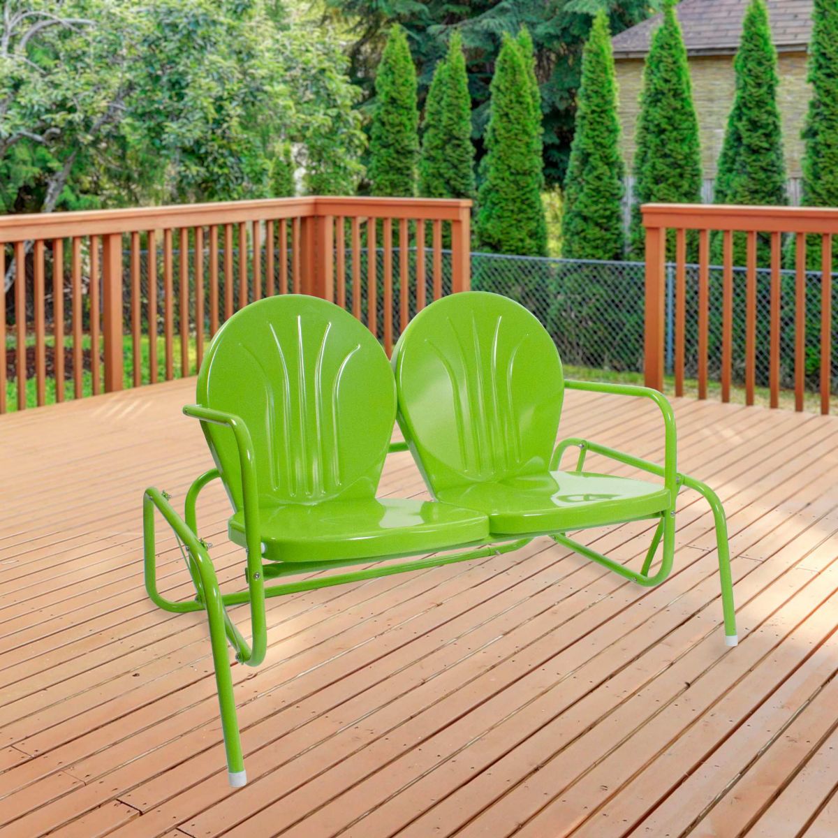 48.25" Outdoor Retro Metal Tulip Double Glider Patio Chair  Lime Green