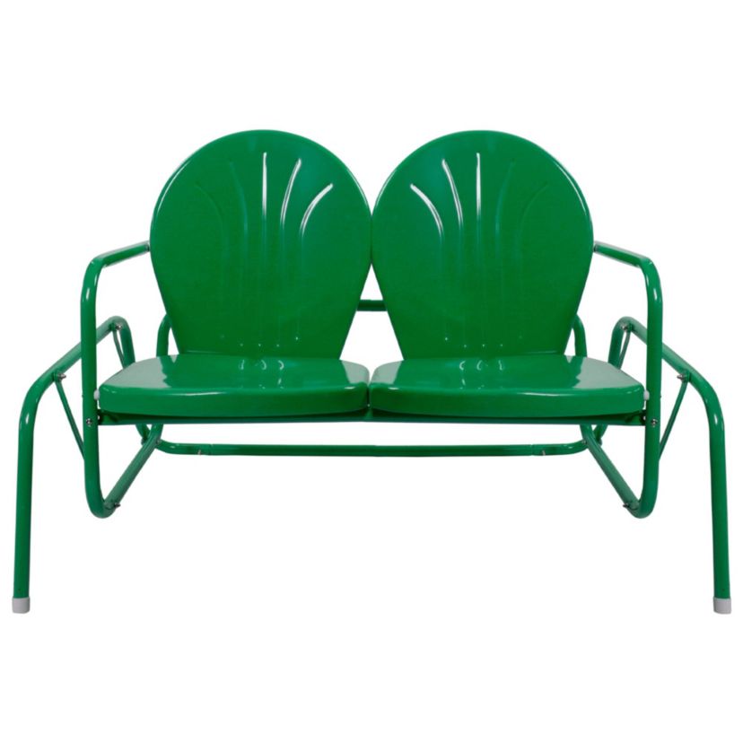 2-Person Outdoor Retro Metal Tulip Double Glider Patio Chair  Green