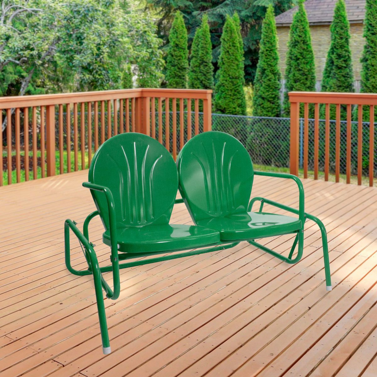2-Person Outdoor Retro Metal Tulip Double Glider Patio Chair  Green