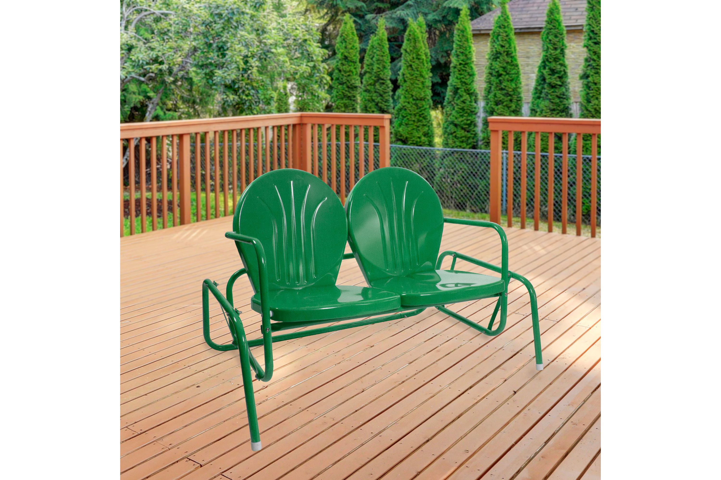 2-Person Outdoor Retro Metal Tulip Double Glider Patio Chair  Green