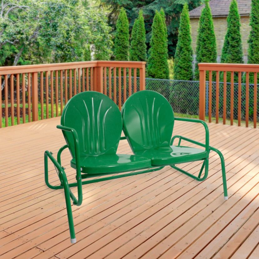 2-Person Outdoor Retro Metal Tulip Double Glider Patio Chair  Green