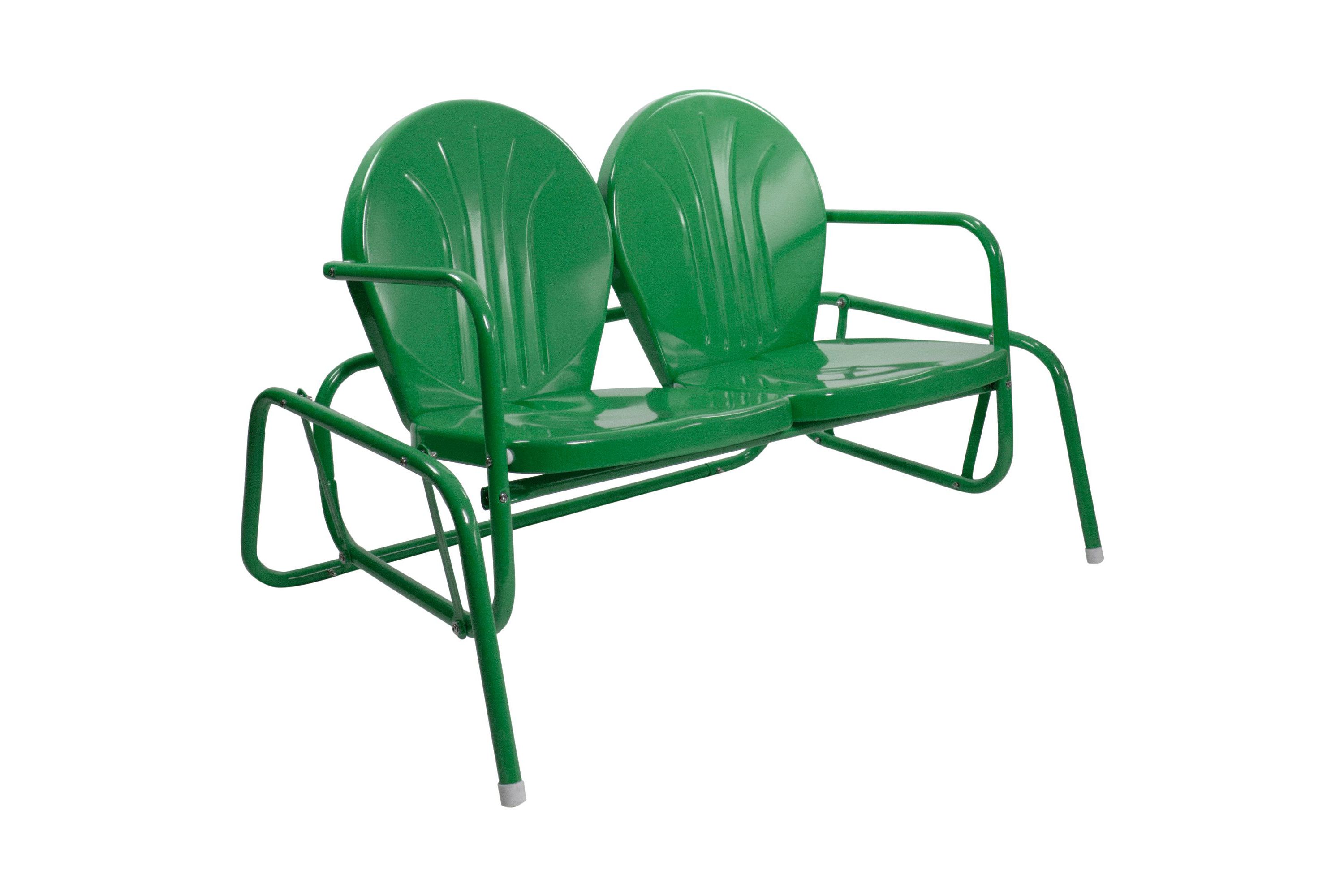 2-Person Outdoor Retro Metal Tulip Double Glider Patio Chair  Green