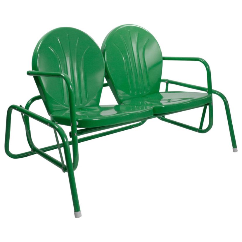 2-Person Outdoor Retro Metal Tulip Double Glider Patio Chair  Green