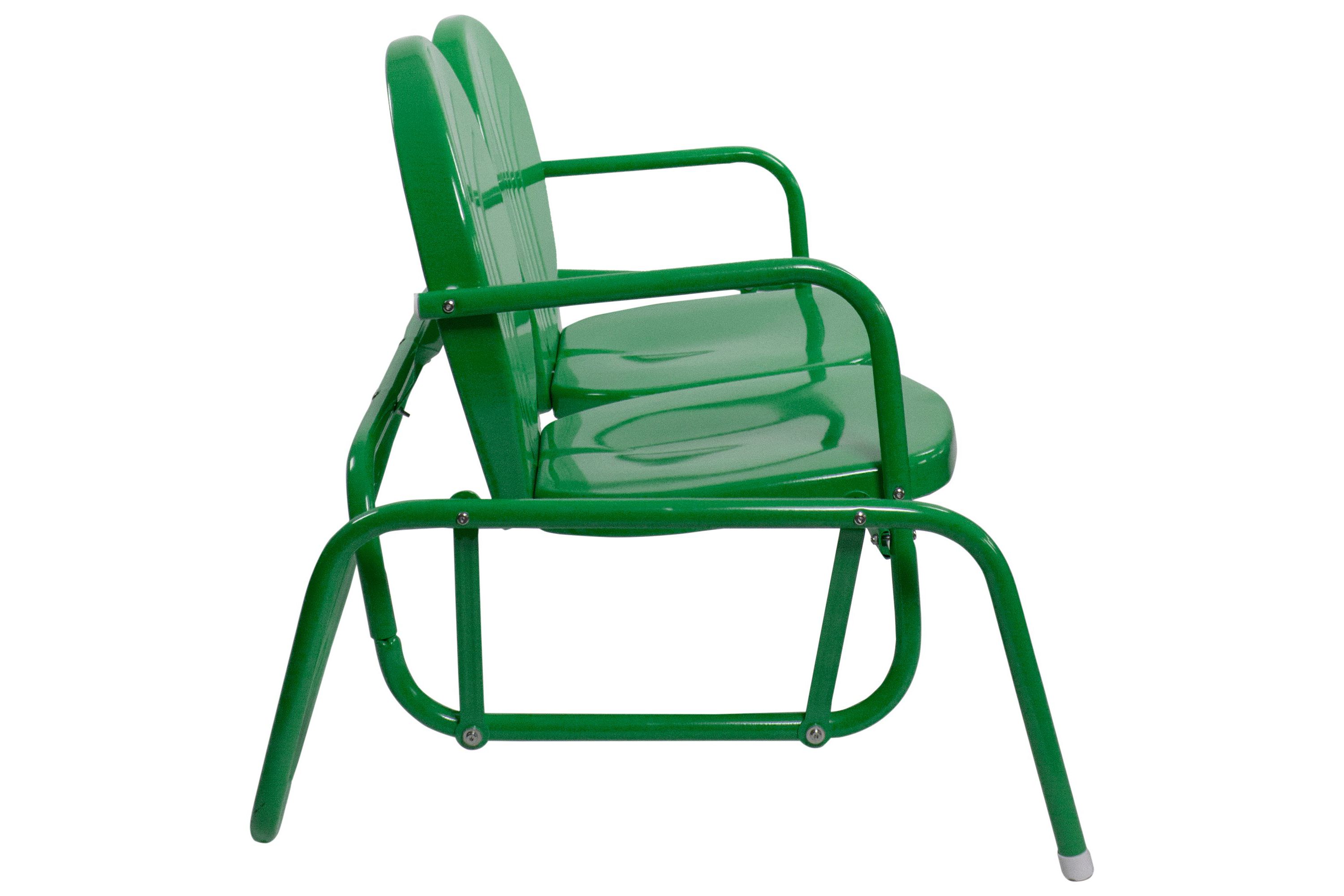 2-Person Outdoor Retro Metal Tulip Double Glider Patio Chair  Green