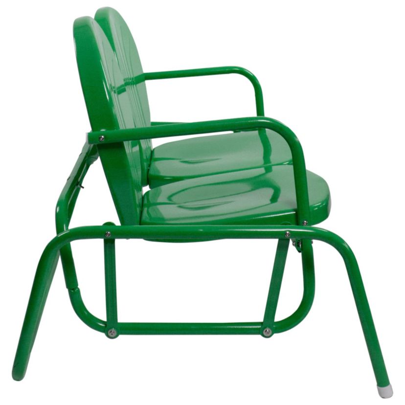 2-Person Outdoor Retro Metal Tulip Double Glider Patio Chair  Green