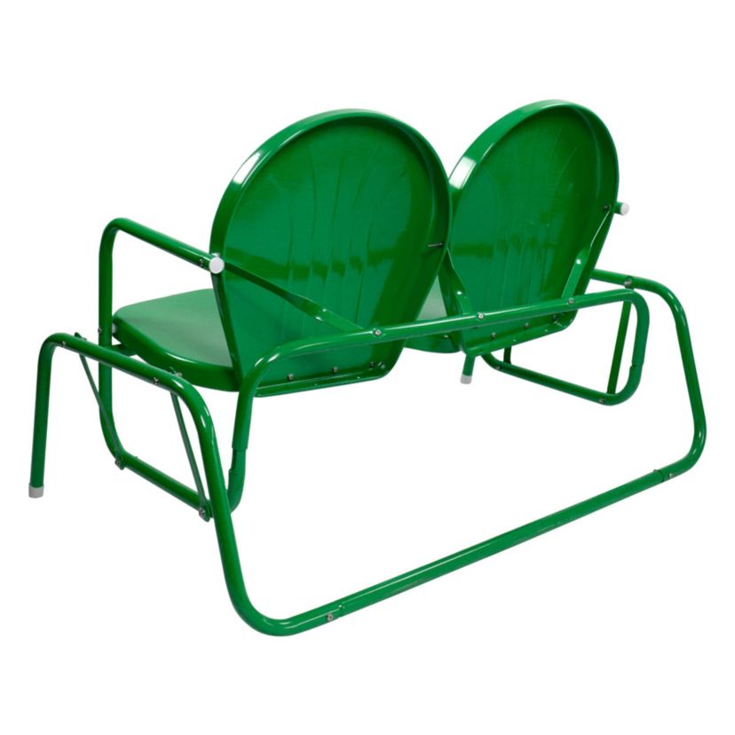 2-Person Outdoor Retro Metal Tulip Double Glider Patio Chair  Green
