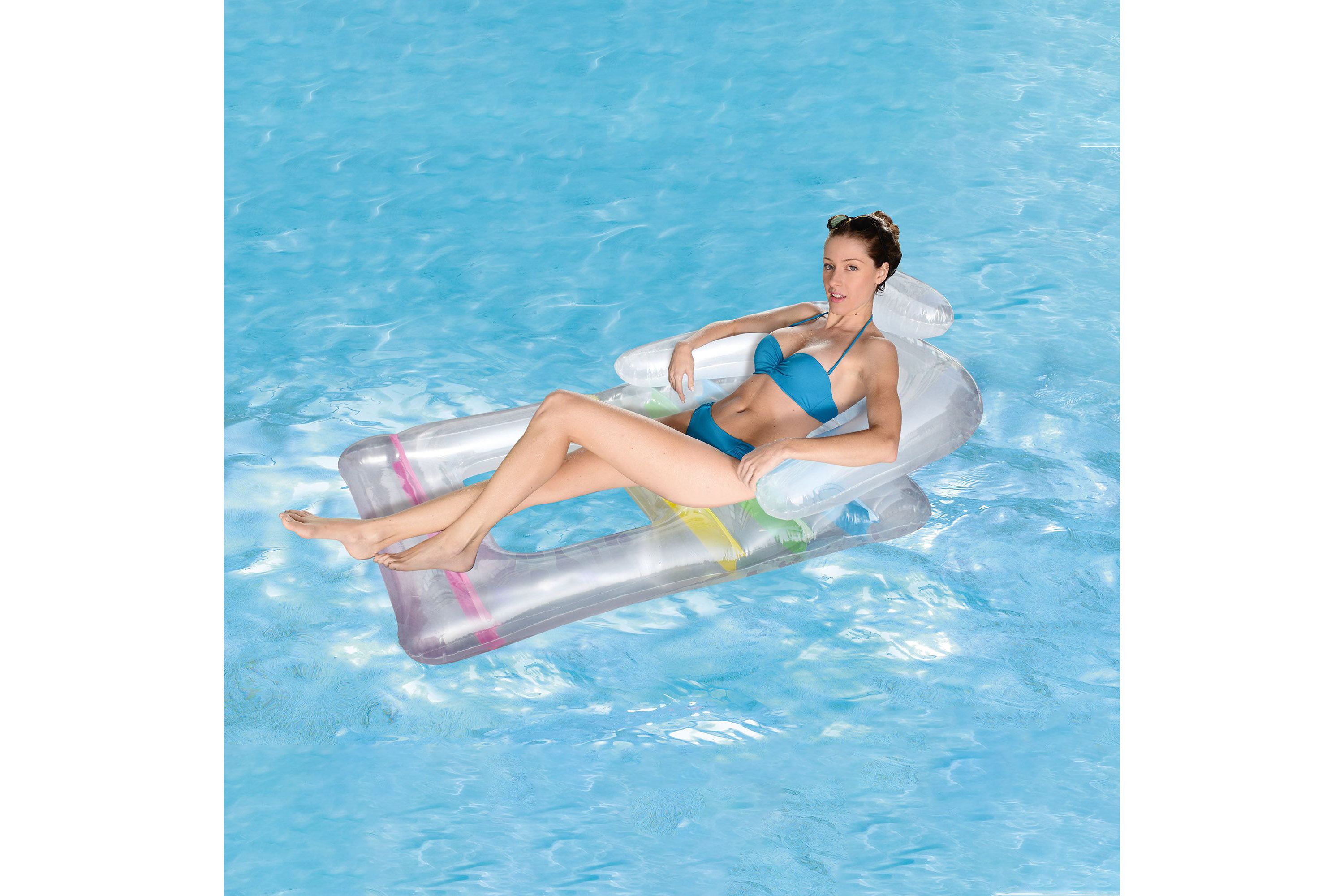 62" Clear Inflatable Swimming Pool Float Lounger with Backrest