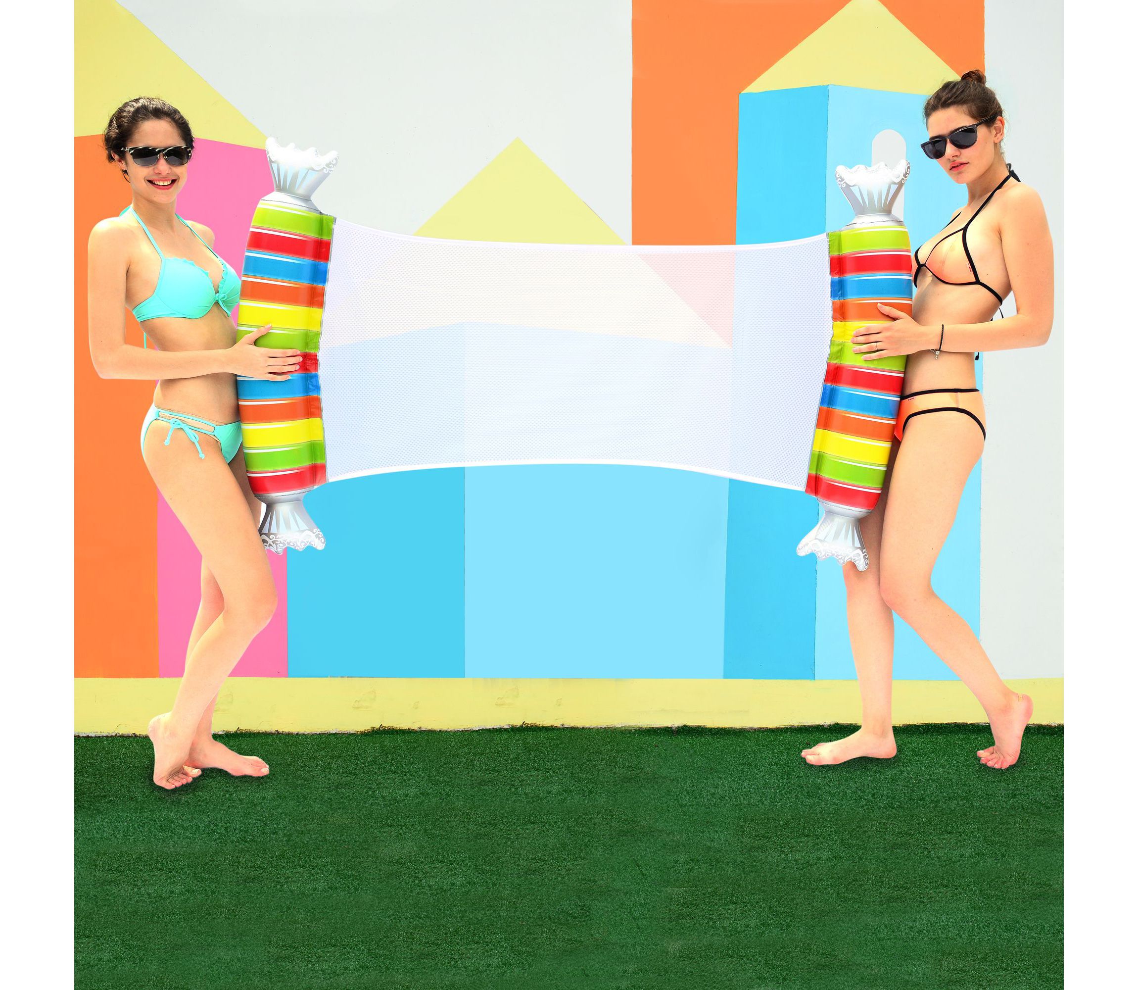 57" Inflatable Striped Candy Mesh Swimming Pool Water Hammock