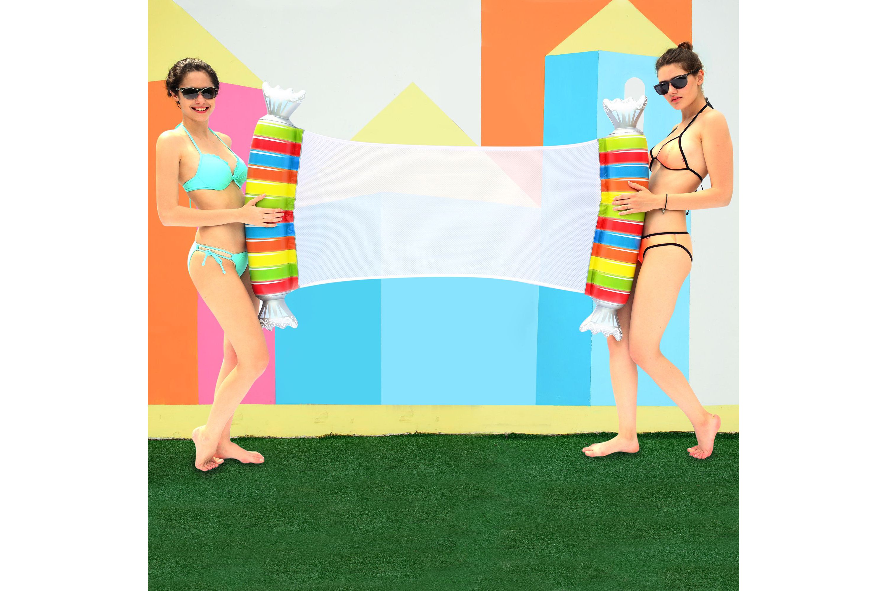 57" Inflatable Striped Candy Mesh Swimming Pool Water Hammock