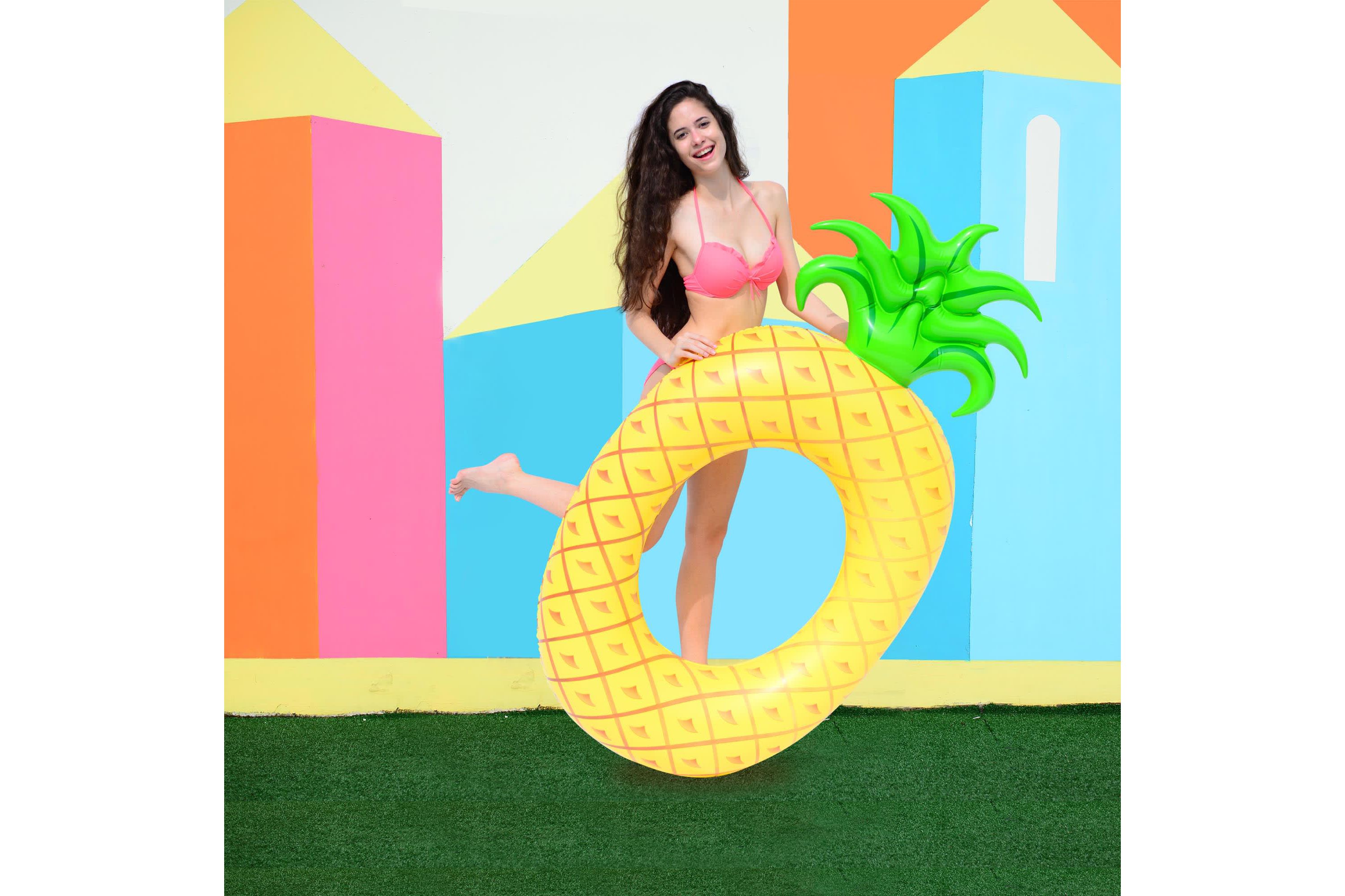 72" Yellow Pineapple Inflatable Tube Ring Swimming Pool Float