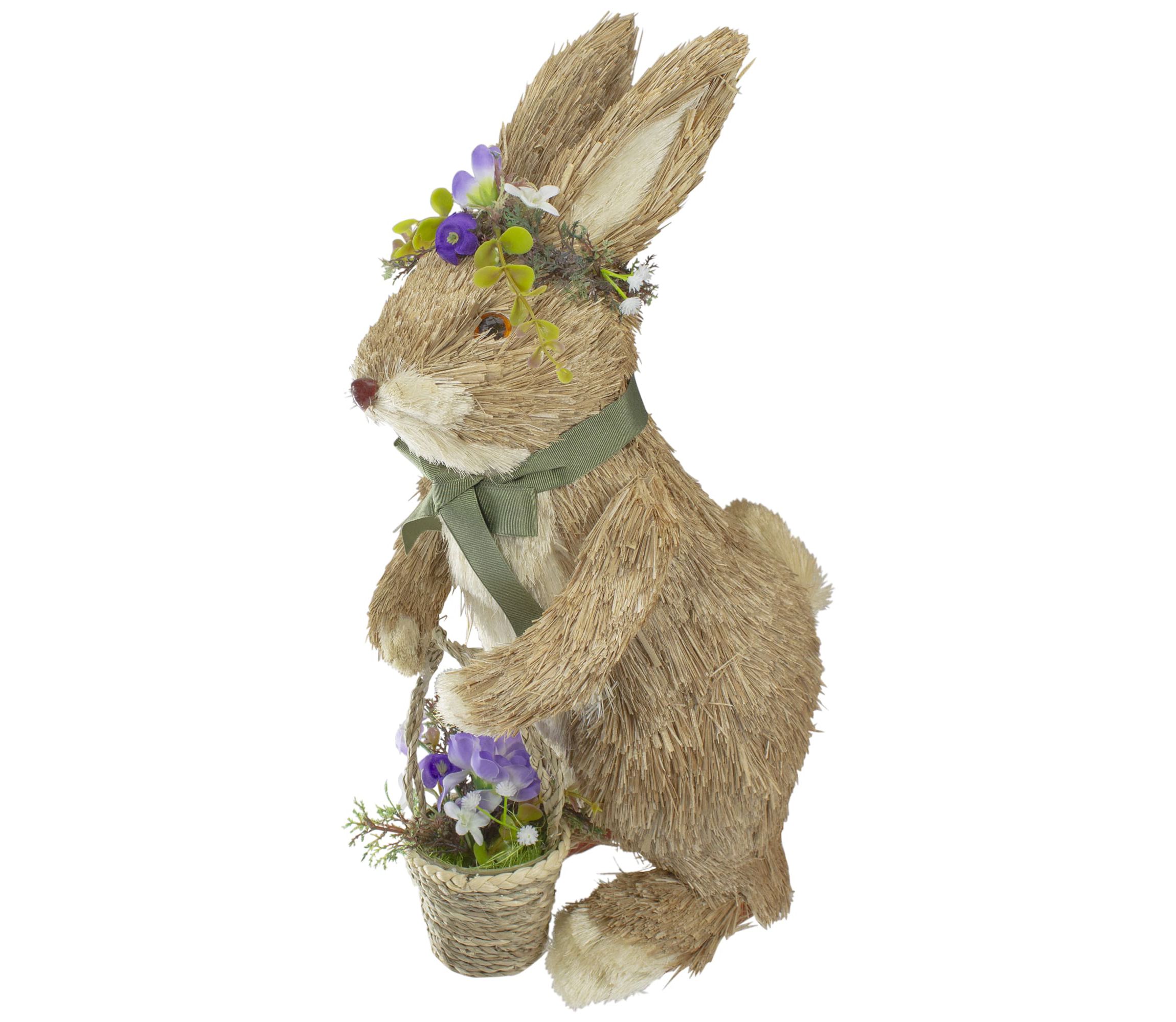 15" Brown Sisal Bunny Rabbit with Basket Easter Figure