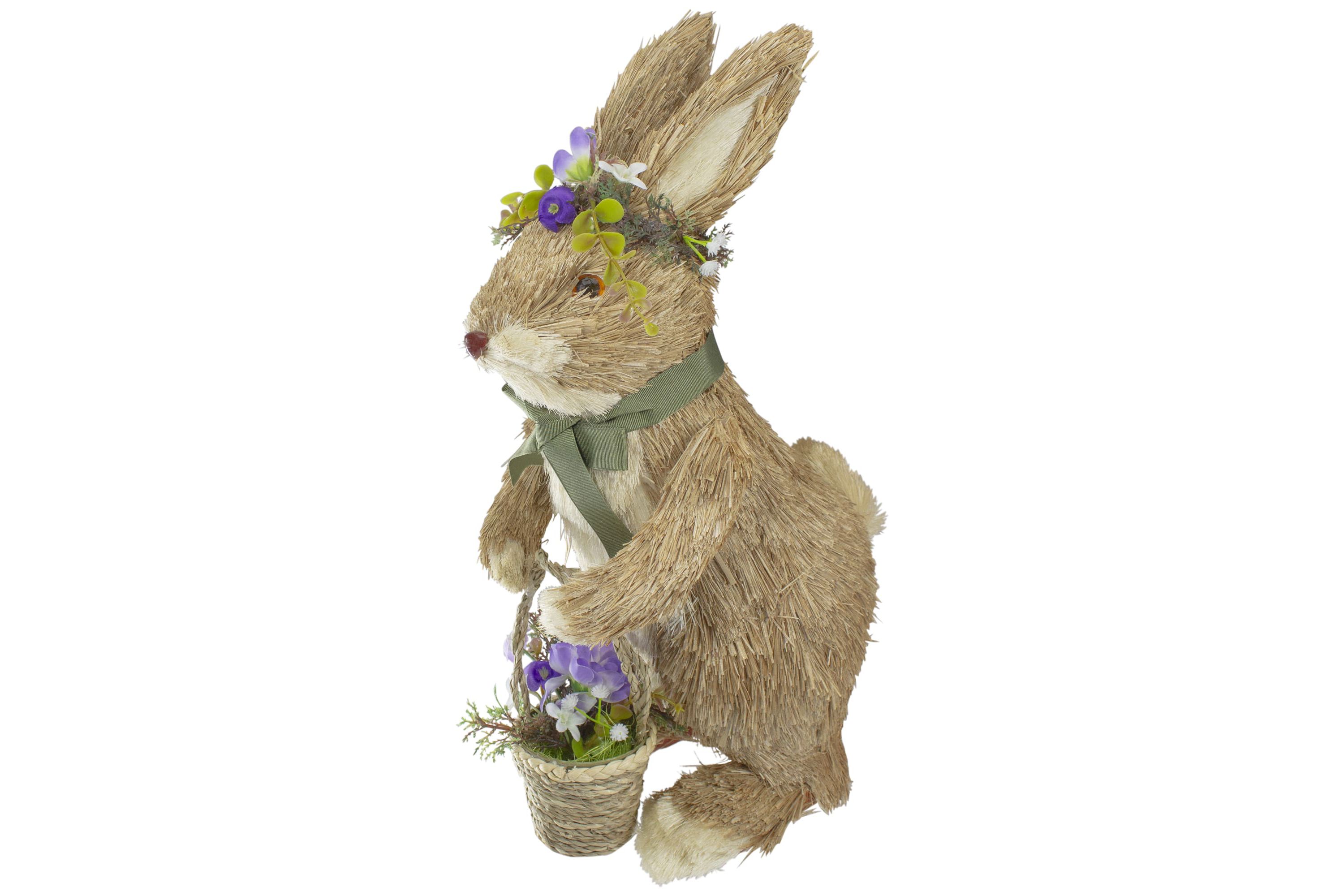 15" Brown Sisal Bunny Rabbit with Basket Easter Figure