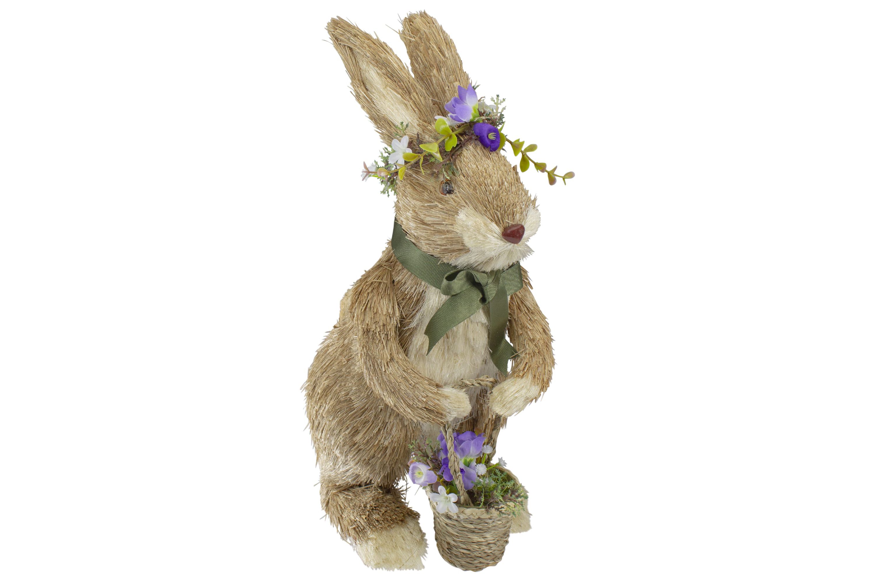 15" Brown Sisal Bunny Rabbit with Basket Easter Figure