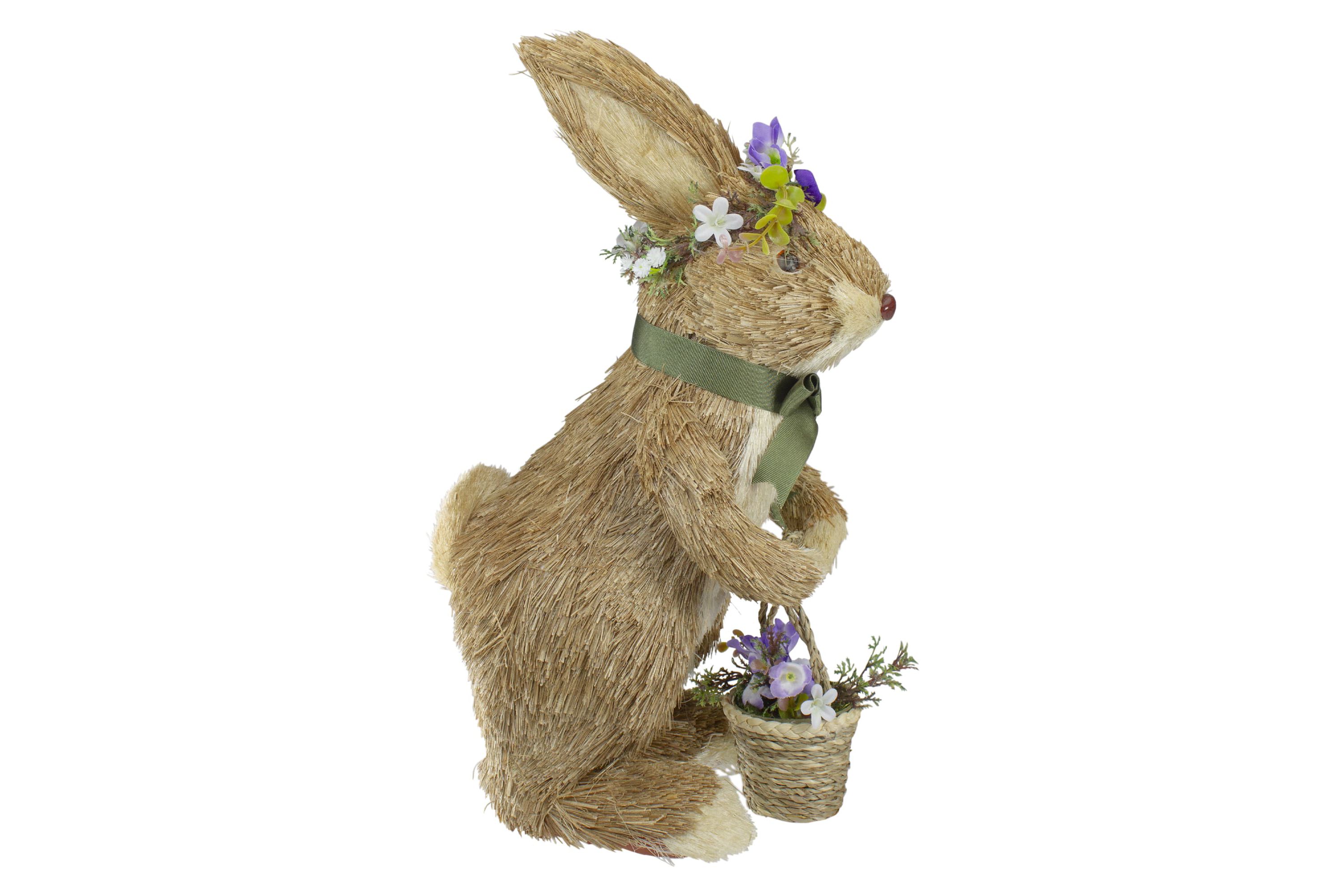 15" Brown Sisal Bunny Rabbit with Basket Easter Figure