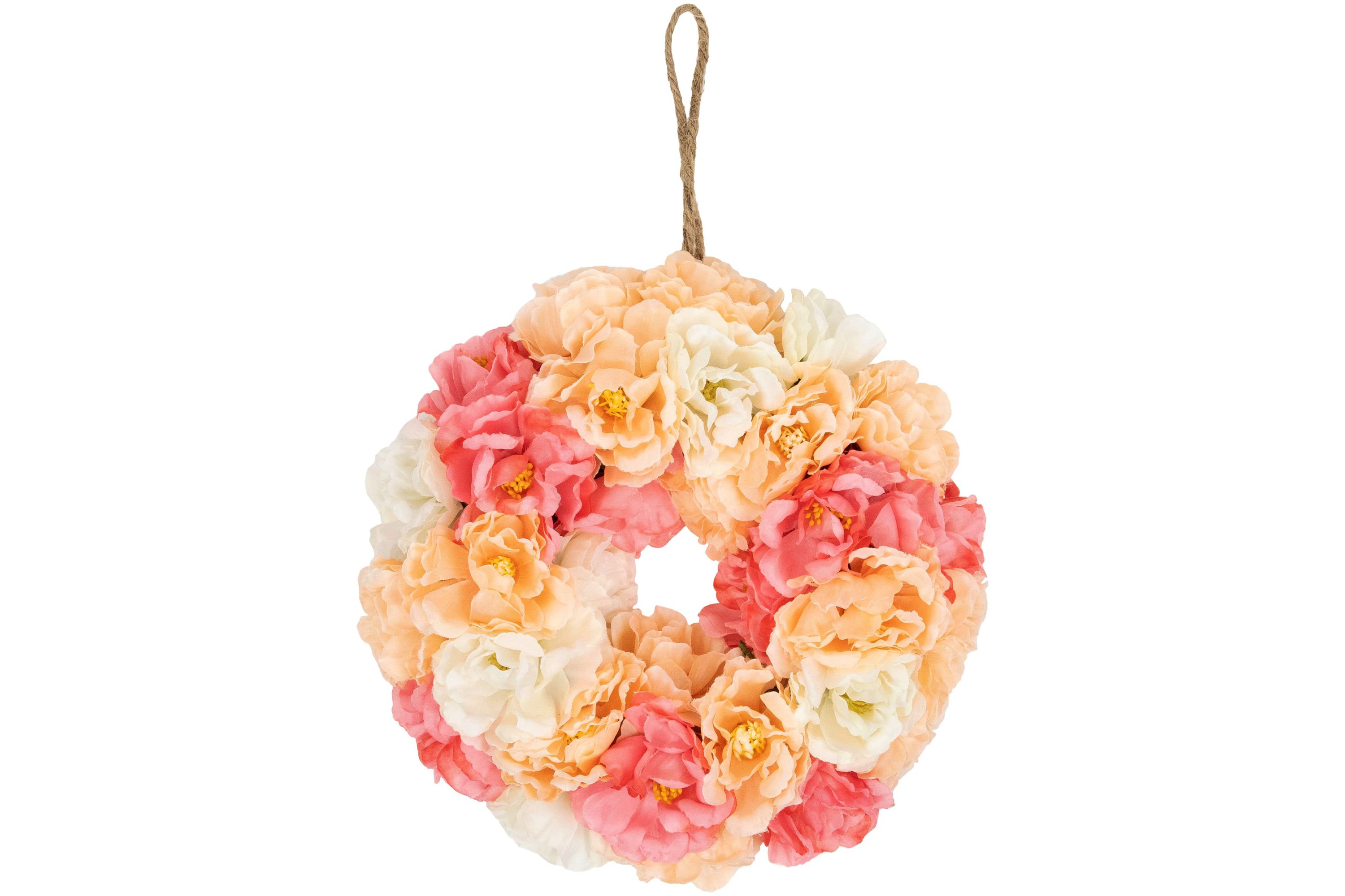 Artificial Peony Spring Floral Wreath - 8" - Pink and White